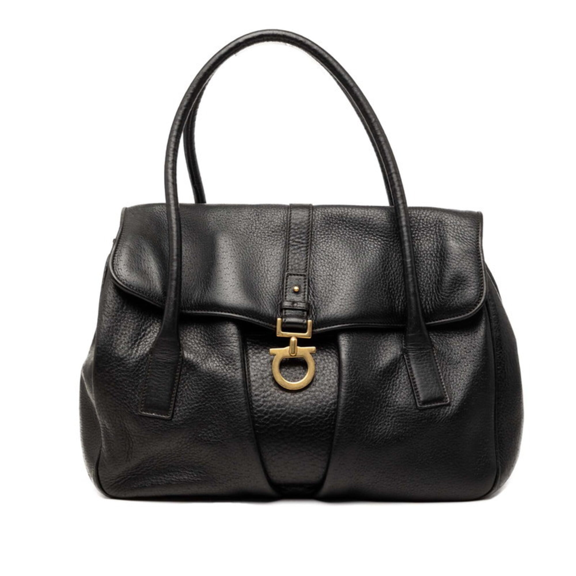 Salvatore Ferragamo Black Leather Handbag Tote Bag (Pre-Owned)