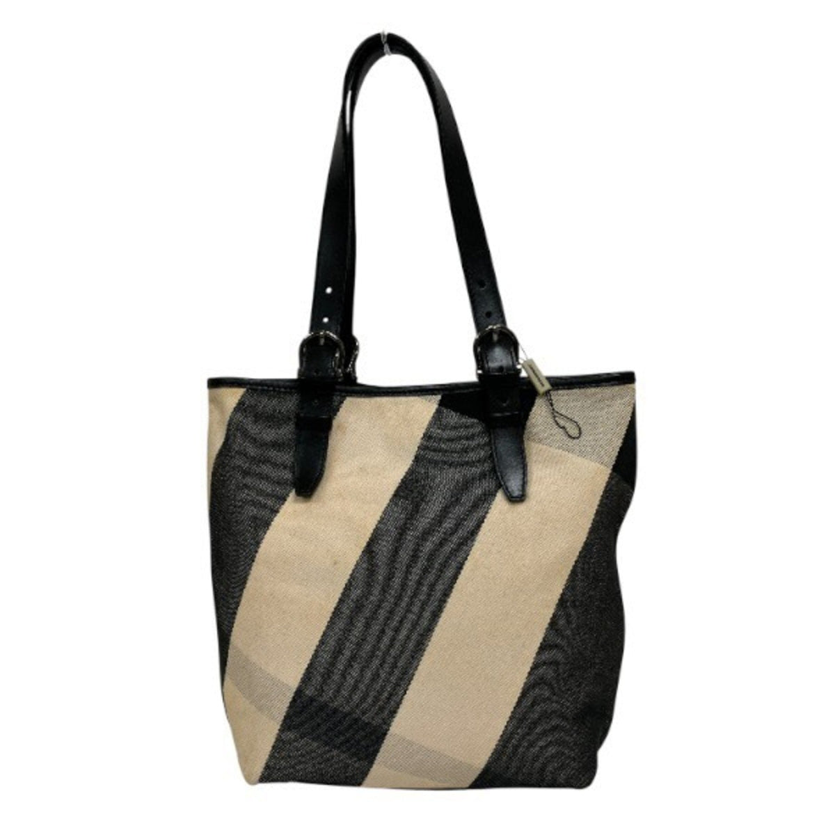 Burberry Black Ivory Canvas Leather Shoulder Bag Tote Bag (Pre-Owned)