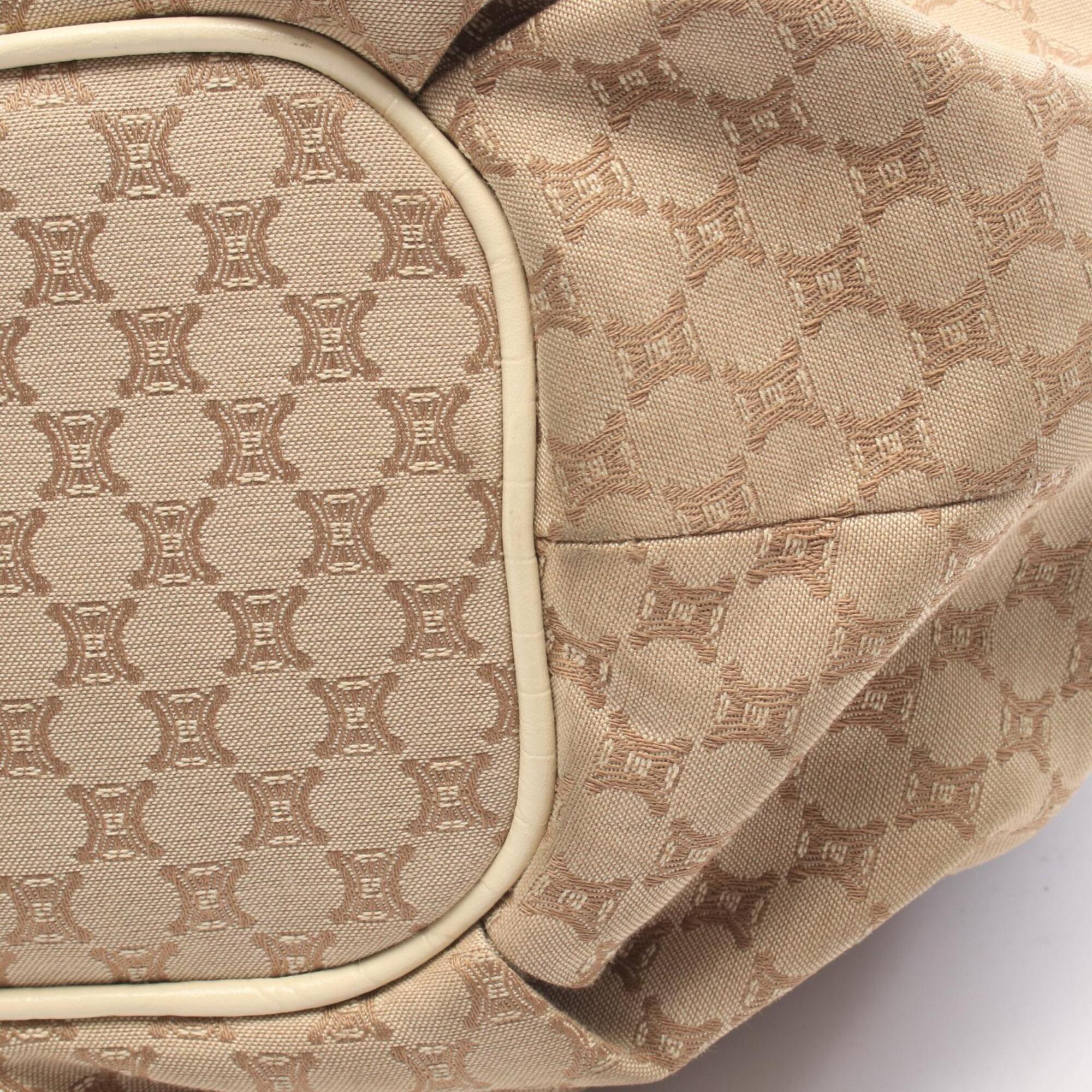 Celine Beige Ivory Canvas Leather Shoulder Bag (Pre-Owned)