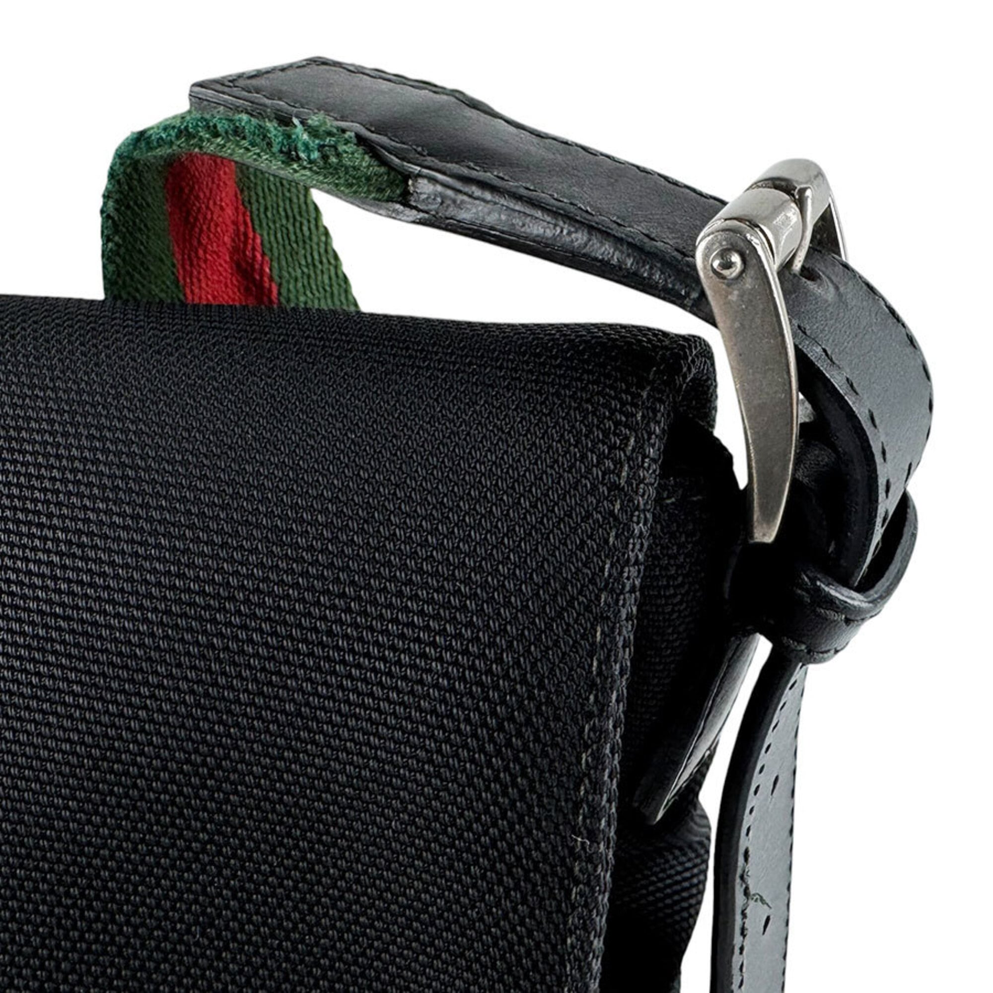 Gucci Black Green Red Color Canvas Shoulder Bag (Pre-Owned)