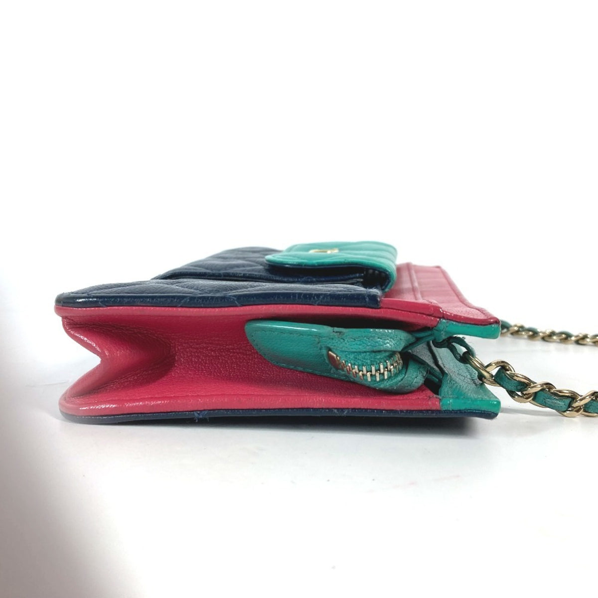 Chanel Navy Pink Grained Calfskin Pochette Shoulder Bag (Pre-Owned)