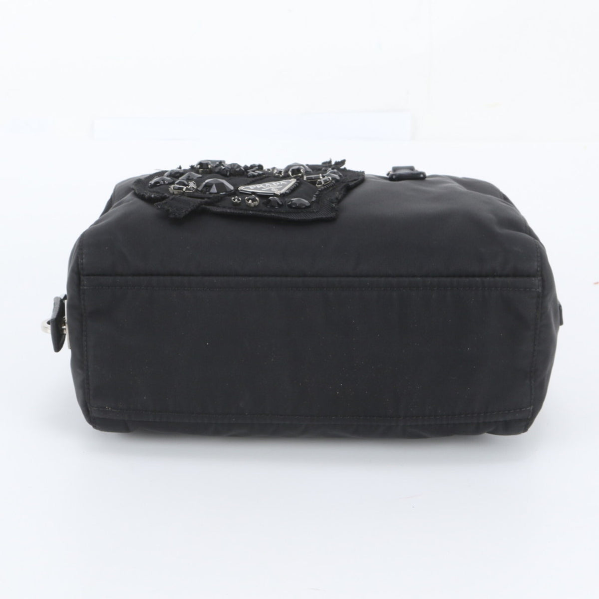Prada Black Leather Nylon Handbag Tote Bag (Pre-Owned)