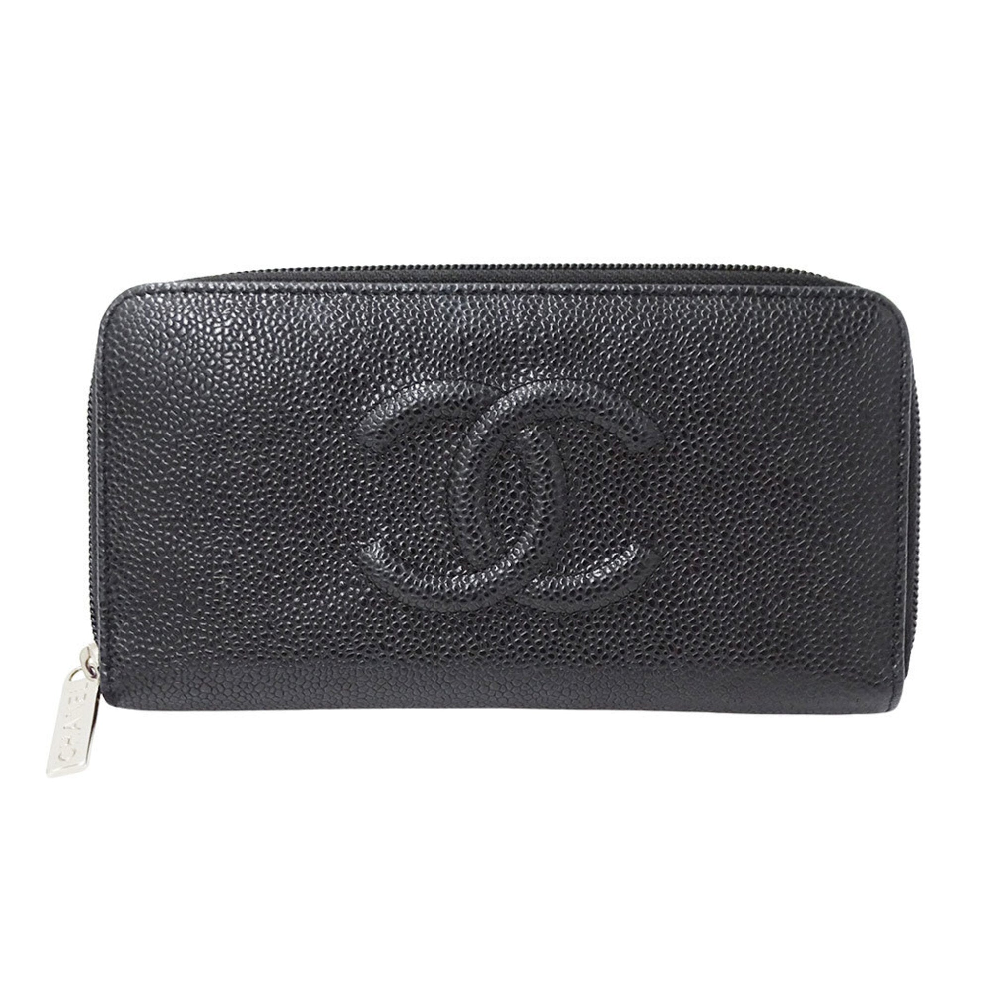 Chanel Black Grained Calfskin Long Wallet (Bi-Fold) (Pre-Owned)