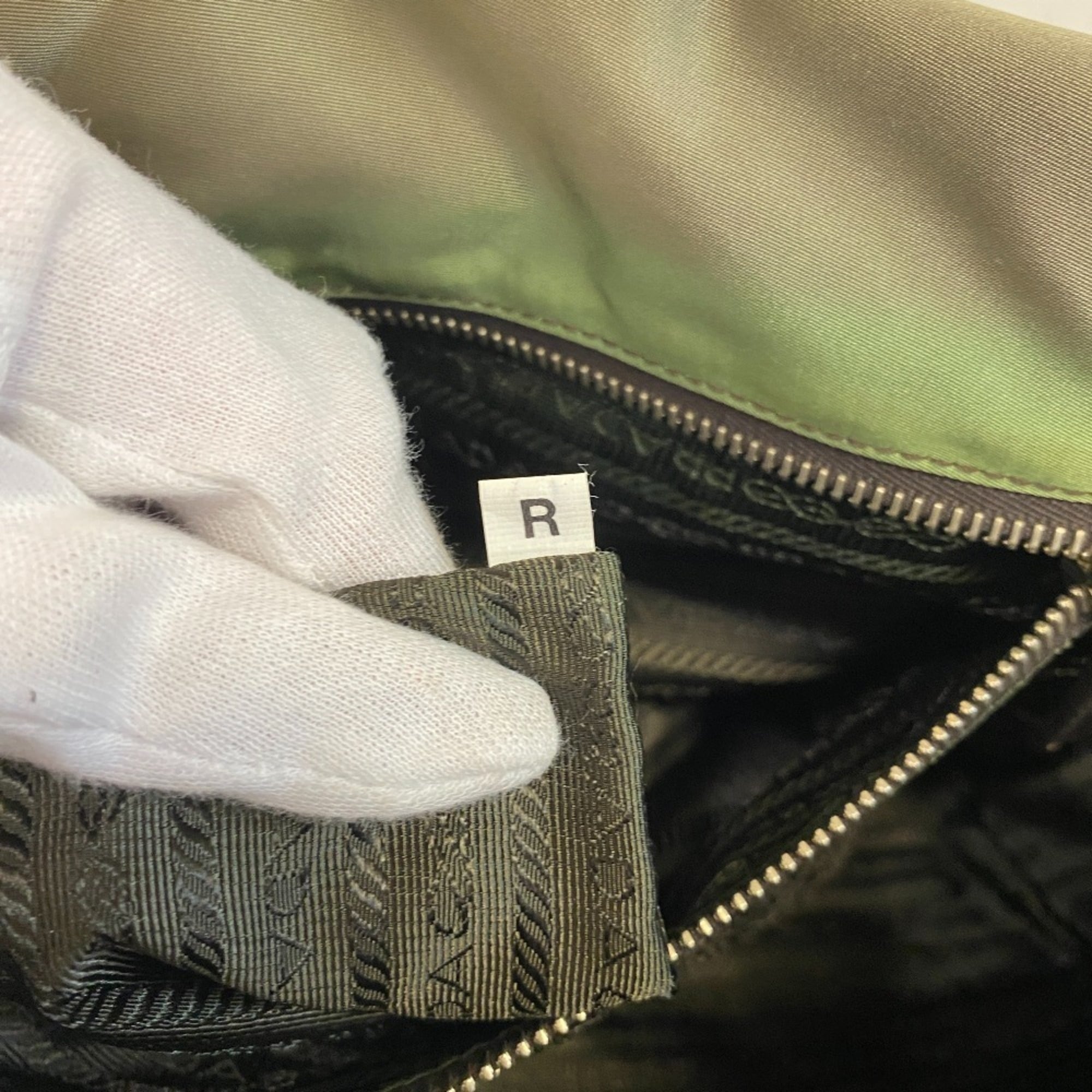 Prada Brown Green Nylon Leather Messenger Bag Shoulder Bag (Pre-Owned)