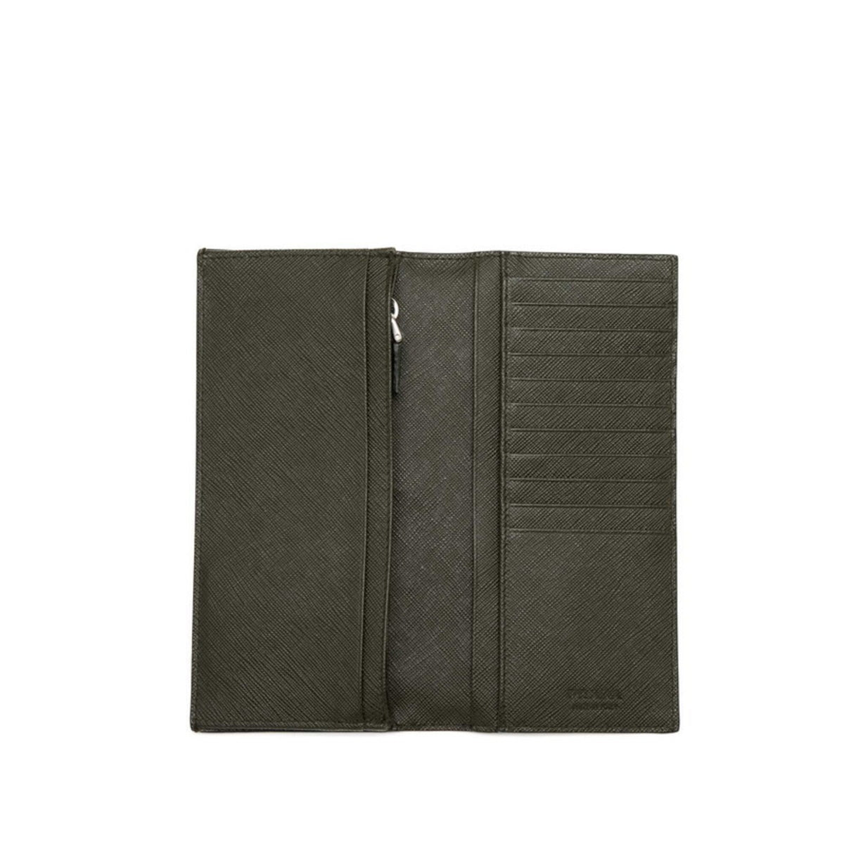 Prada Black Green Leather Long Wallet (Bi-Fold) (Pre-Owned)