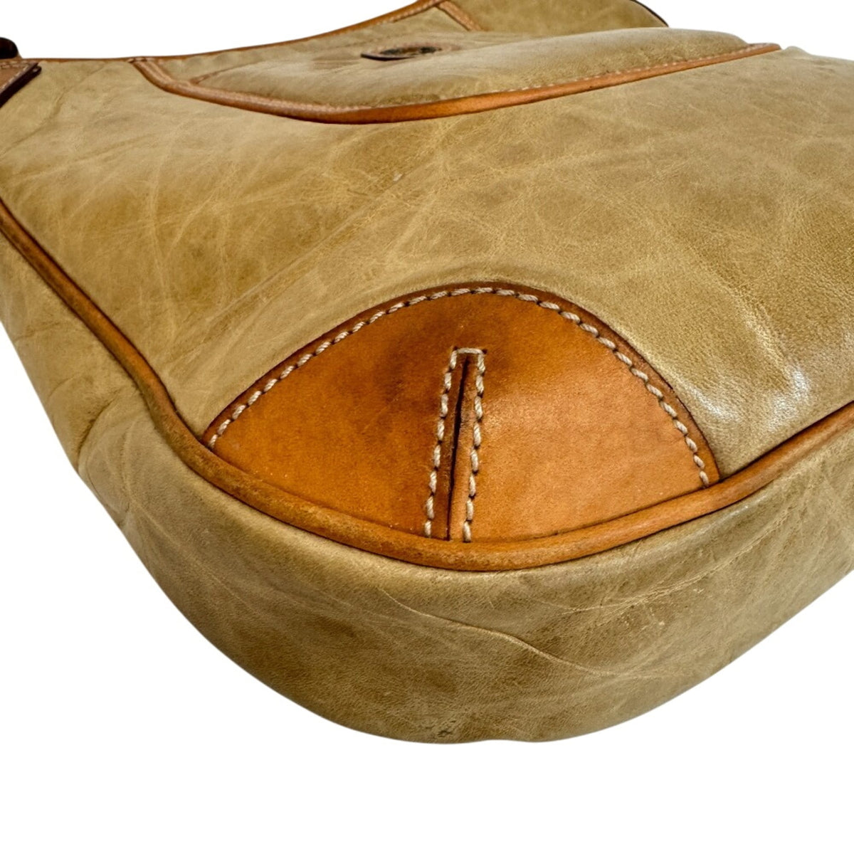 Hunting World Beige Beige Brown Leather Nylon Shoulder Bag (Pre-Owned)