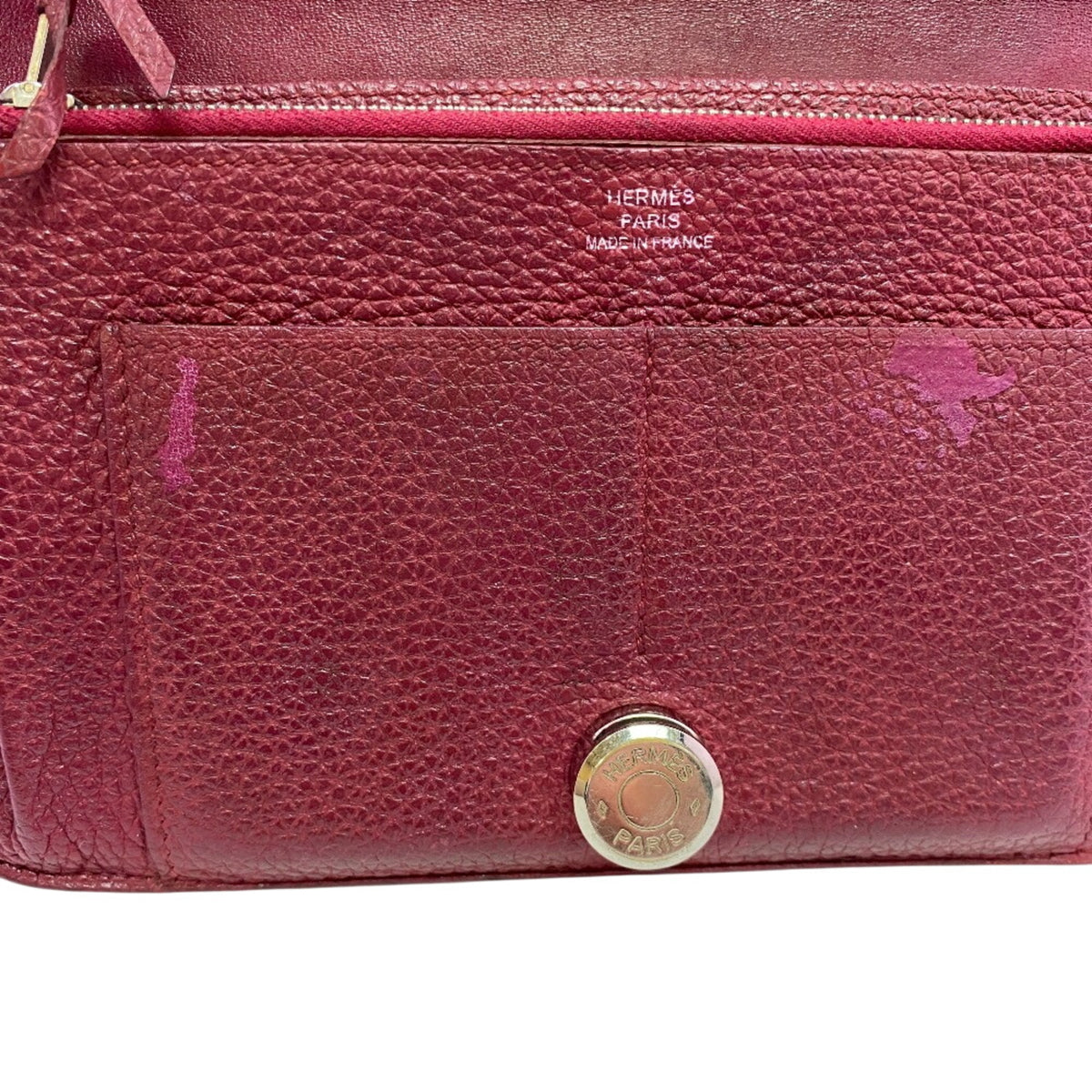 Hermes Red Color Taurillon Clemence Leather Long Wallet (Bi-Fold) (Pre-Owned)