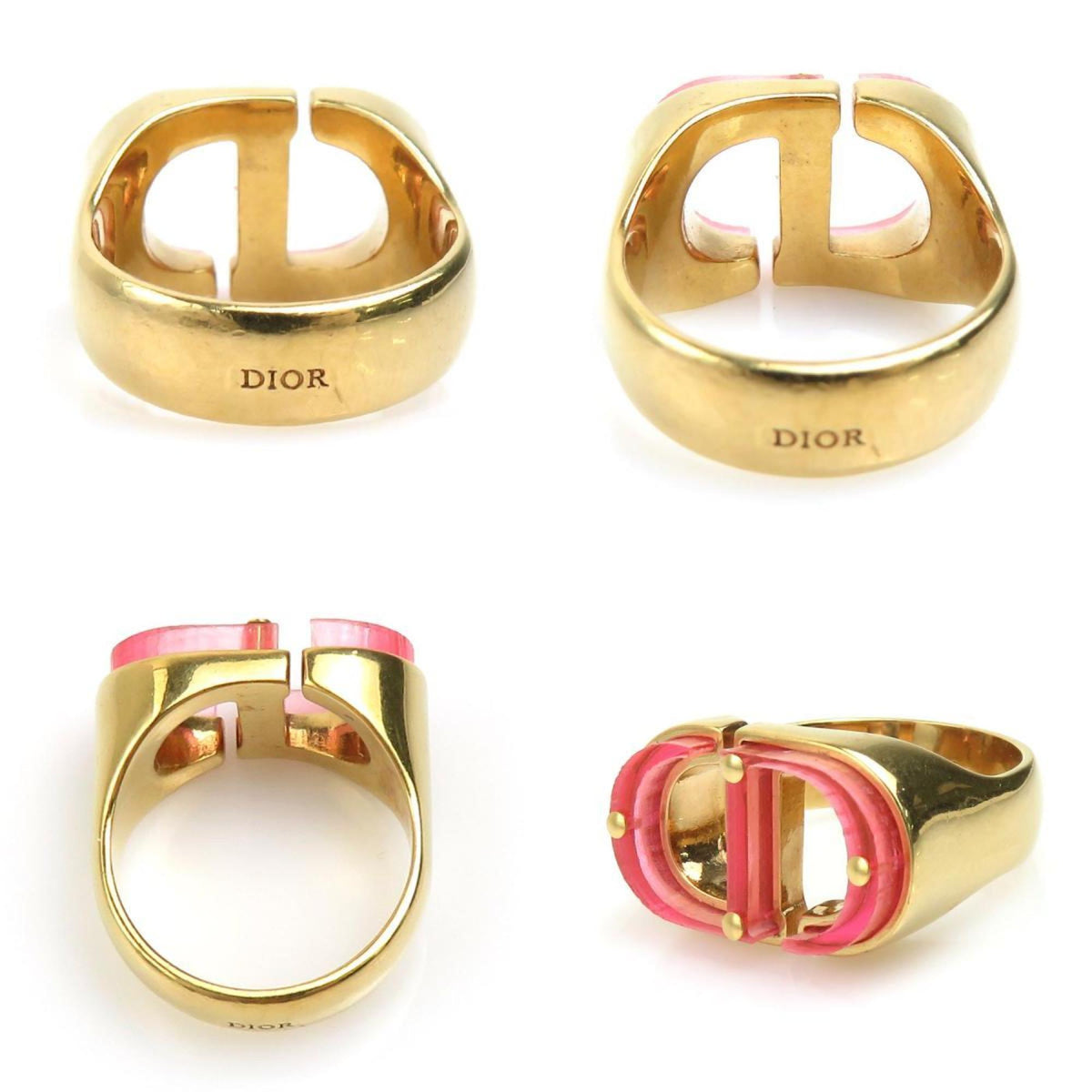 Christian Dior Gold Pink Metal Band Ring (Pre-Owned)
