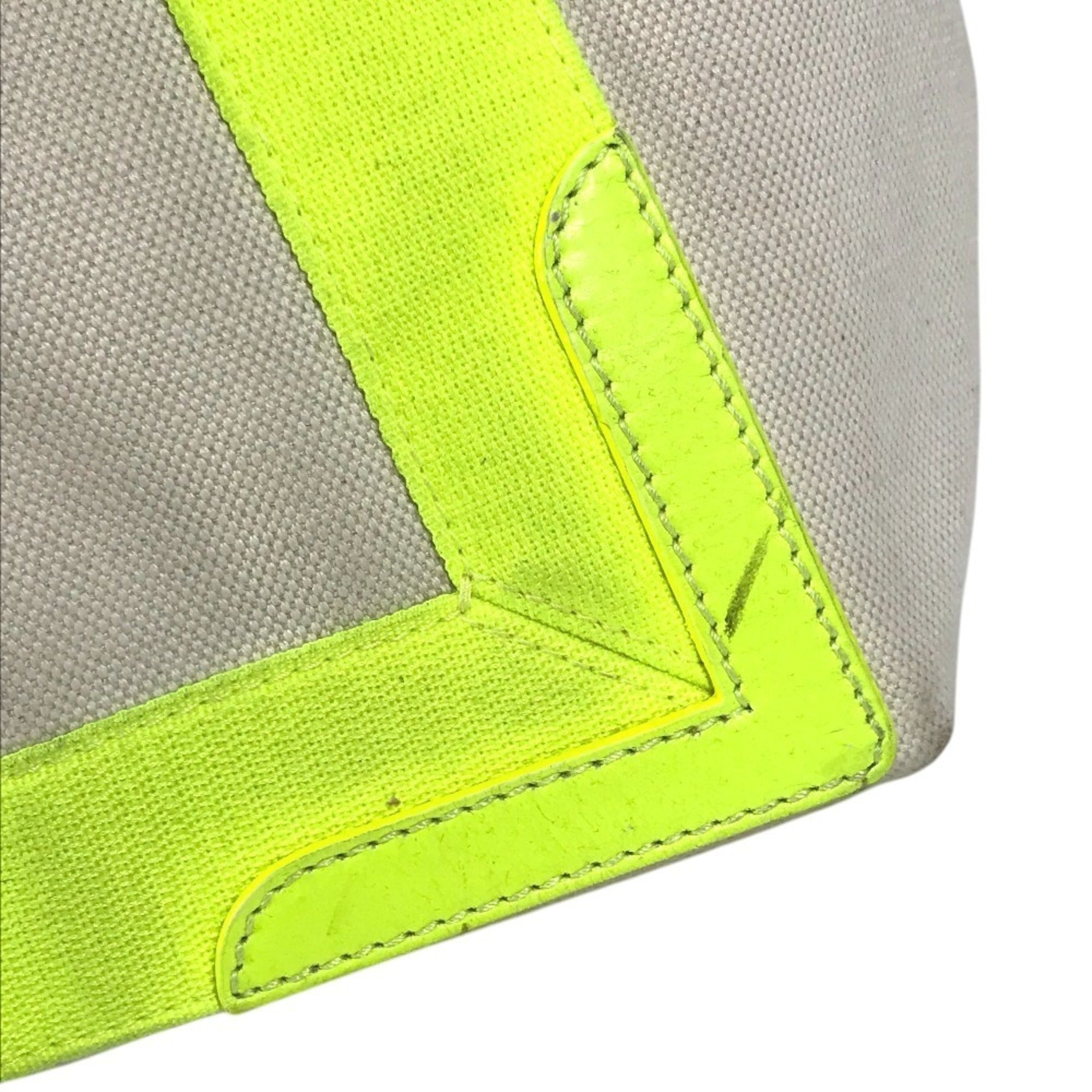 Balenciaga White Yellow Leather Canvas Handbag Tote Bag (Pre-Owned)