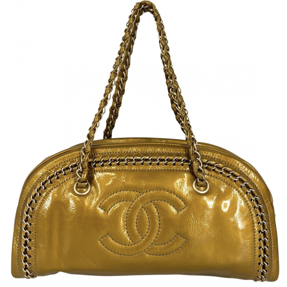 Chanel Gold Leather Boston Bag Handbag (Pre-Owned)