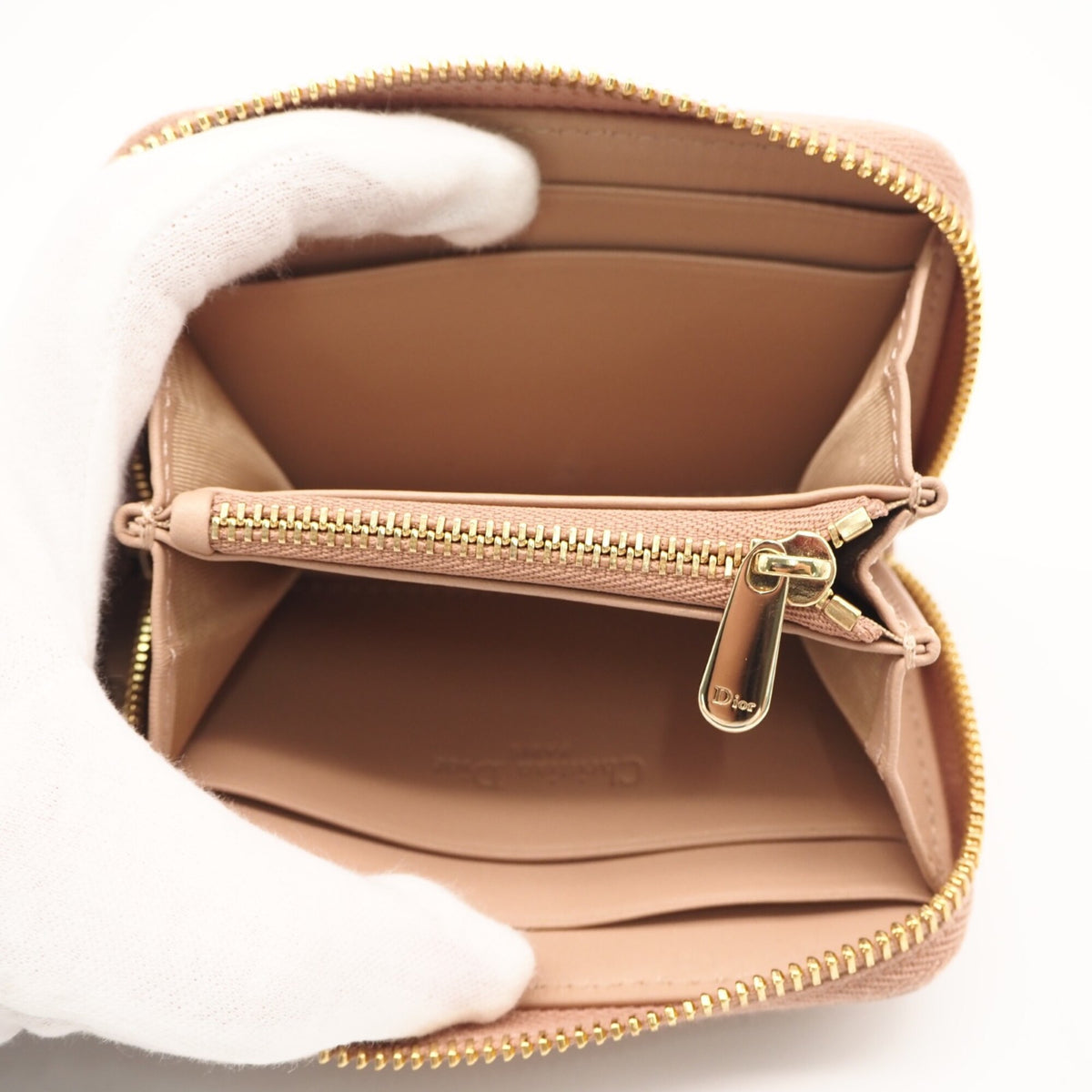 Christian Dior Lady Dior Pink Beige Leather Coin Purse/Coin Case (Pre-Owned)