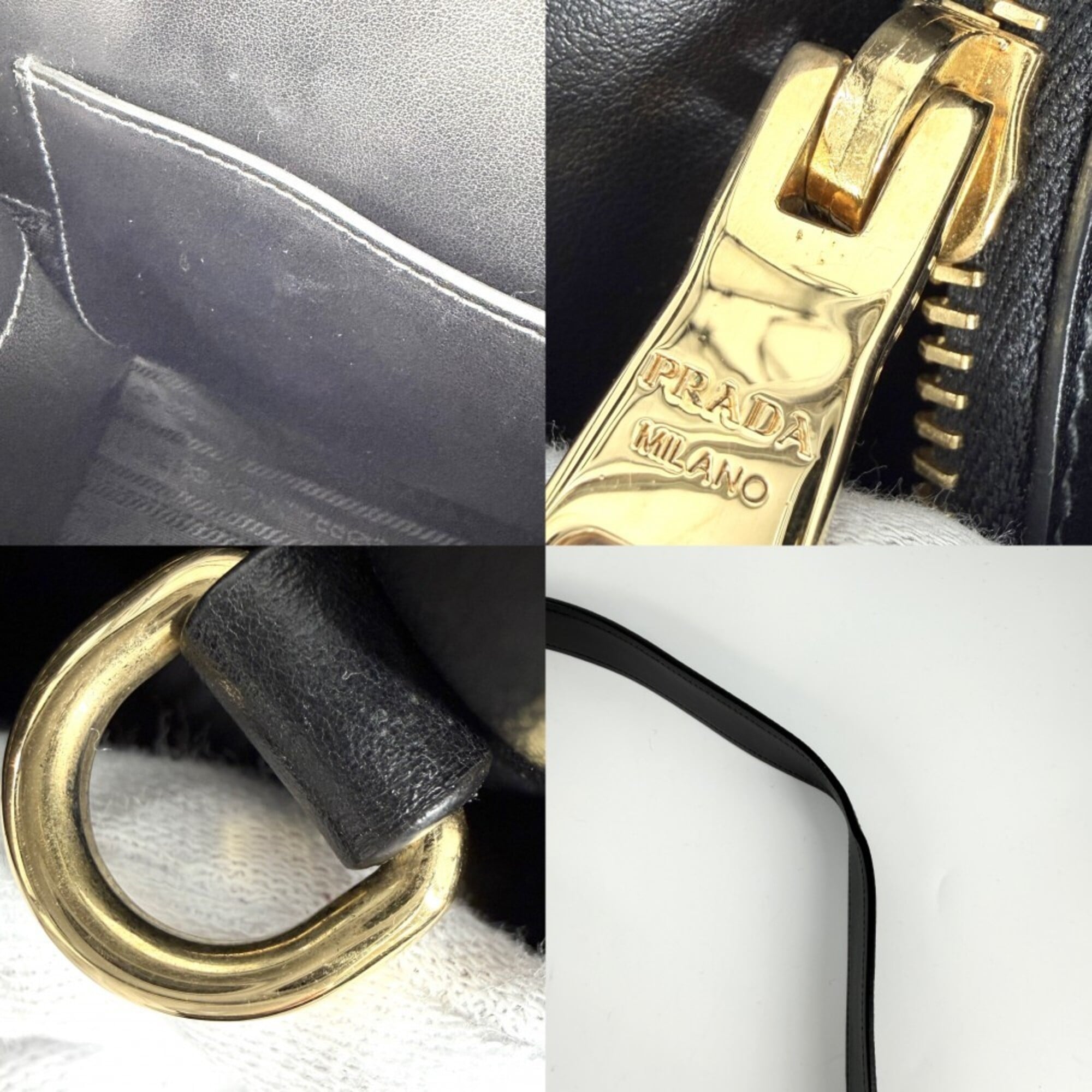Prada Black Leather Handbag Pouch Shoulder Bag (Pre-Owned)