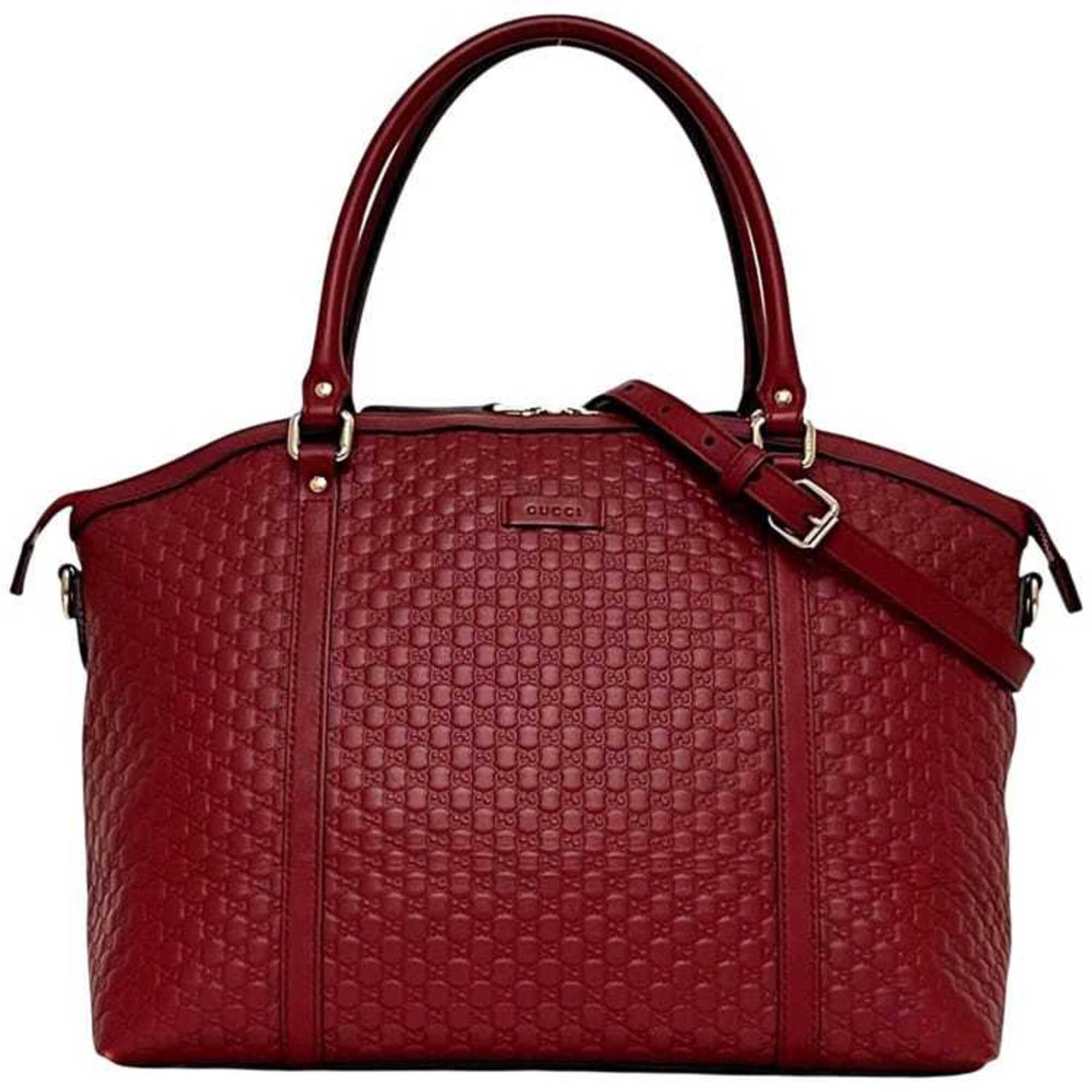 Gucci Red Color Leather Shoulder Bag Tote Bag (Pre-Owned)
