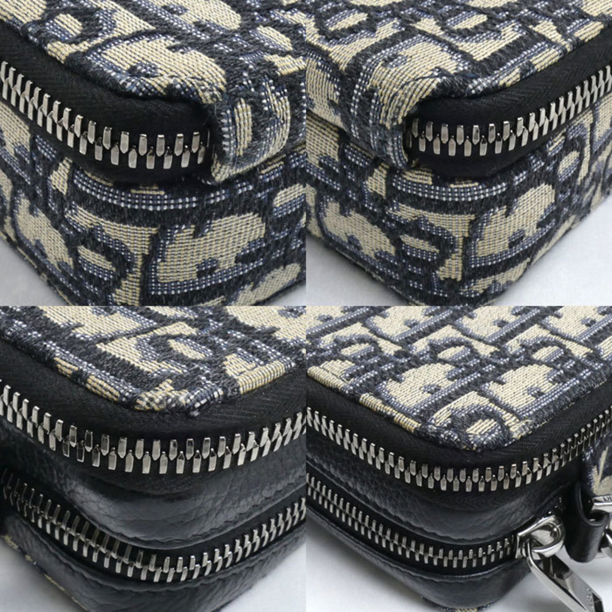 Christian Dior Beige Navy Jacquard Shoulder Bag (Pre-Owned)