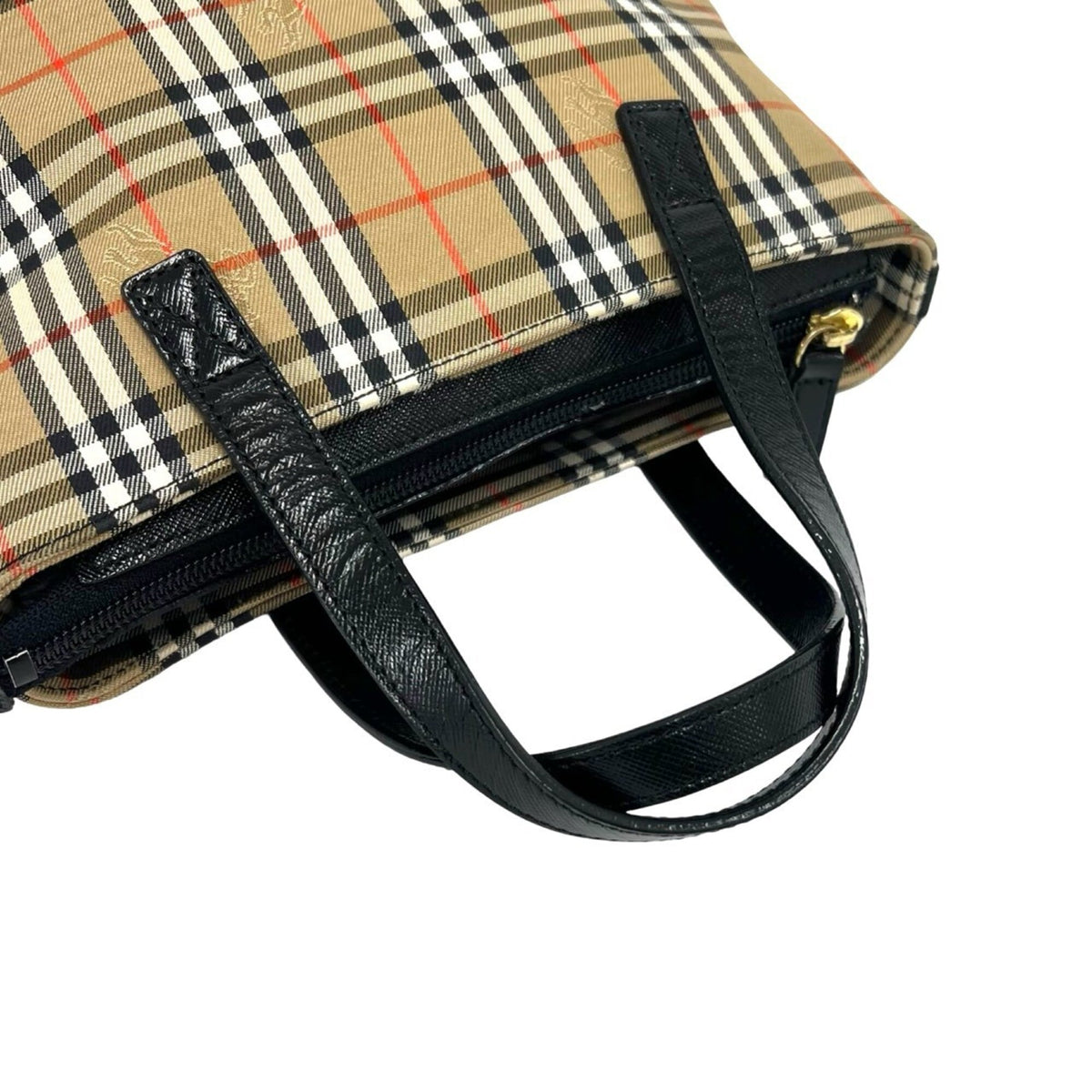 Burberry Beige Black Canvas Leather Handbag Tote Bag (Pre-Owned)