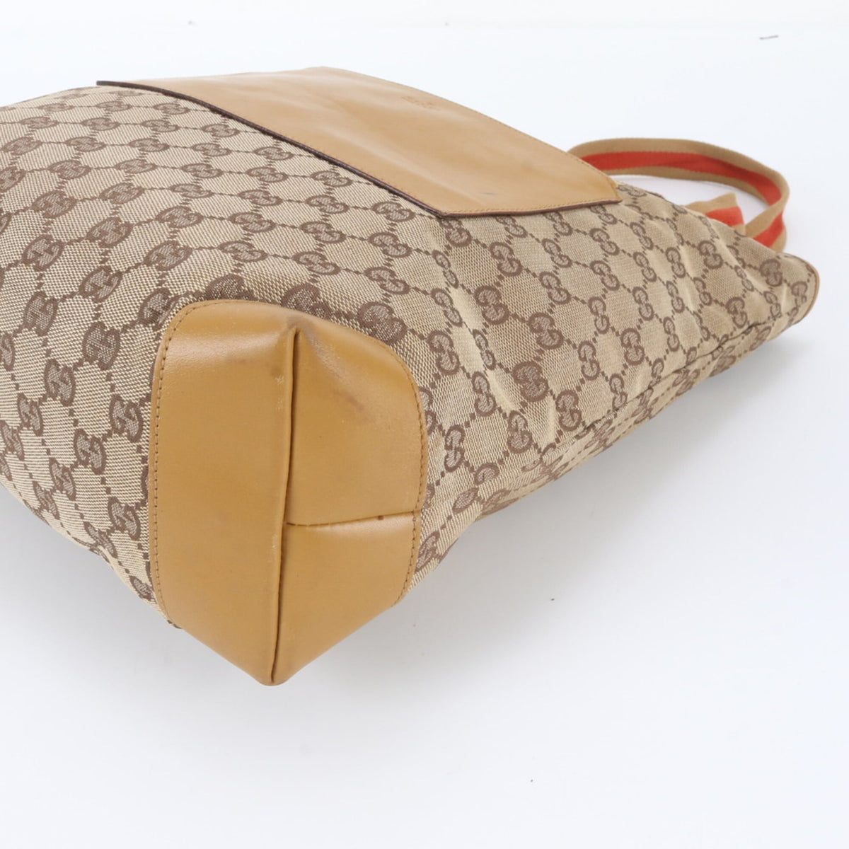 Gucci Brown Leather Canvas Handbag Shoulder Bag Tote Bag (Pre-Owned)