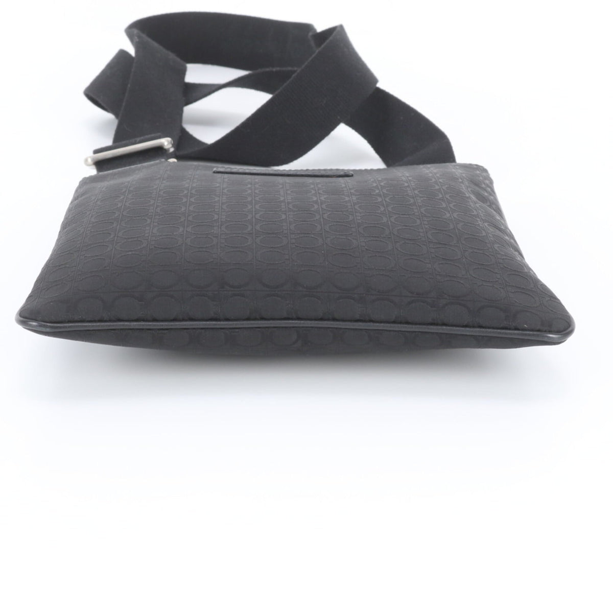 Salvatore Ferragamo Black Leather Canvas Messenger Bag Shoulder Bag (Pre-Owned)