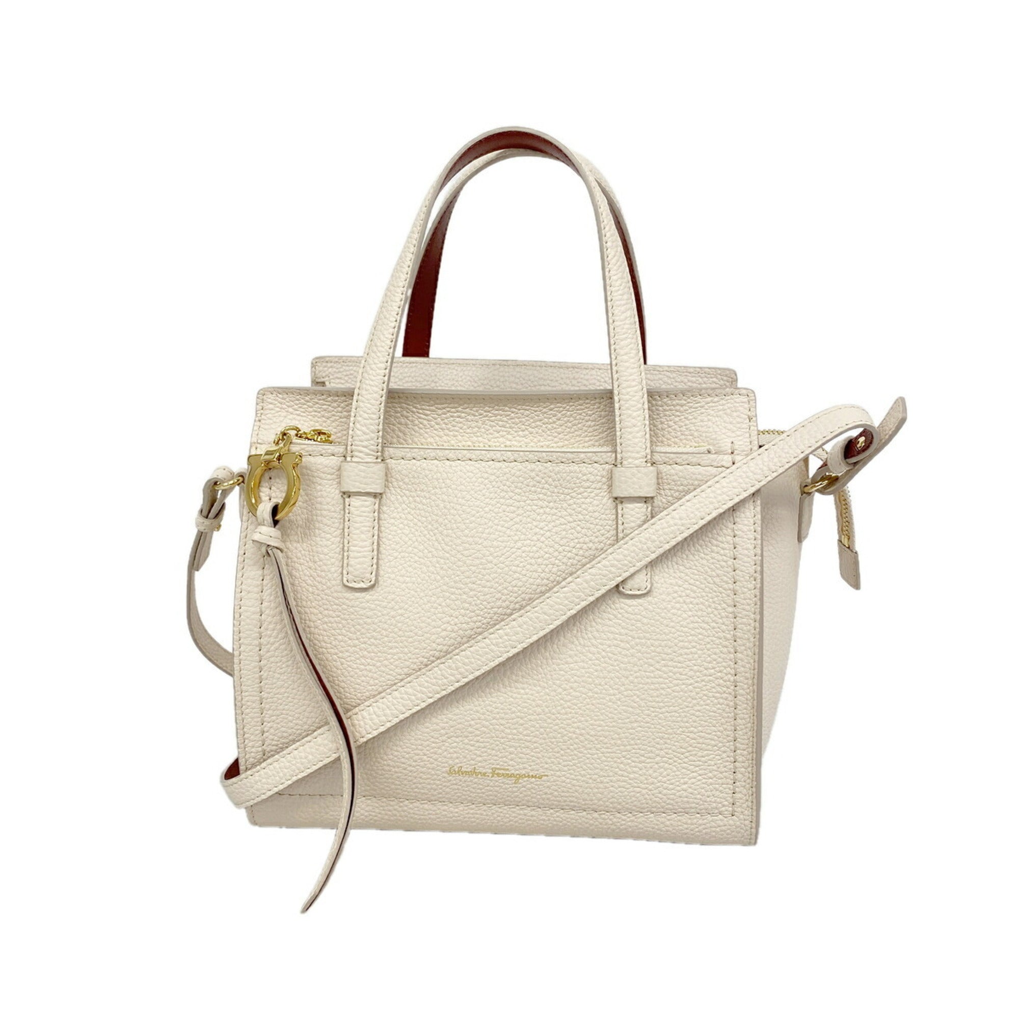 Salvatore Ferragamo Brown Ivory Leather Handbag (Pre-Owned)