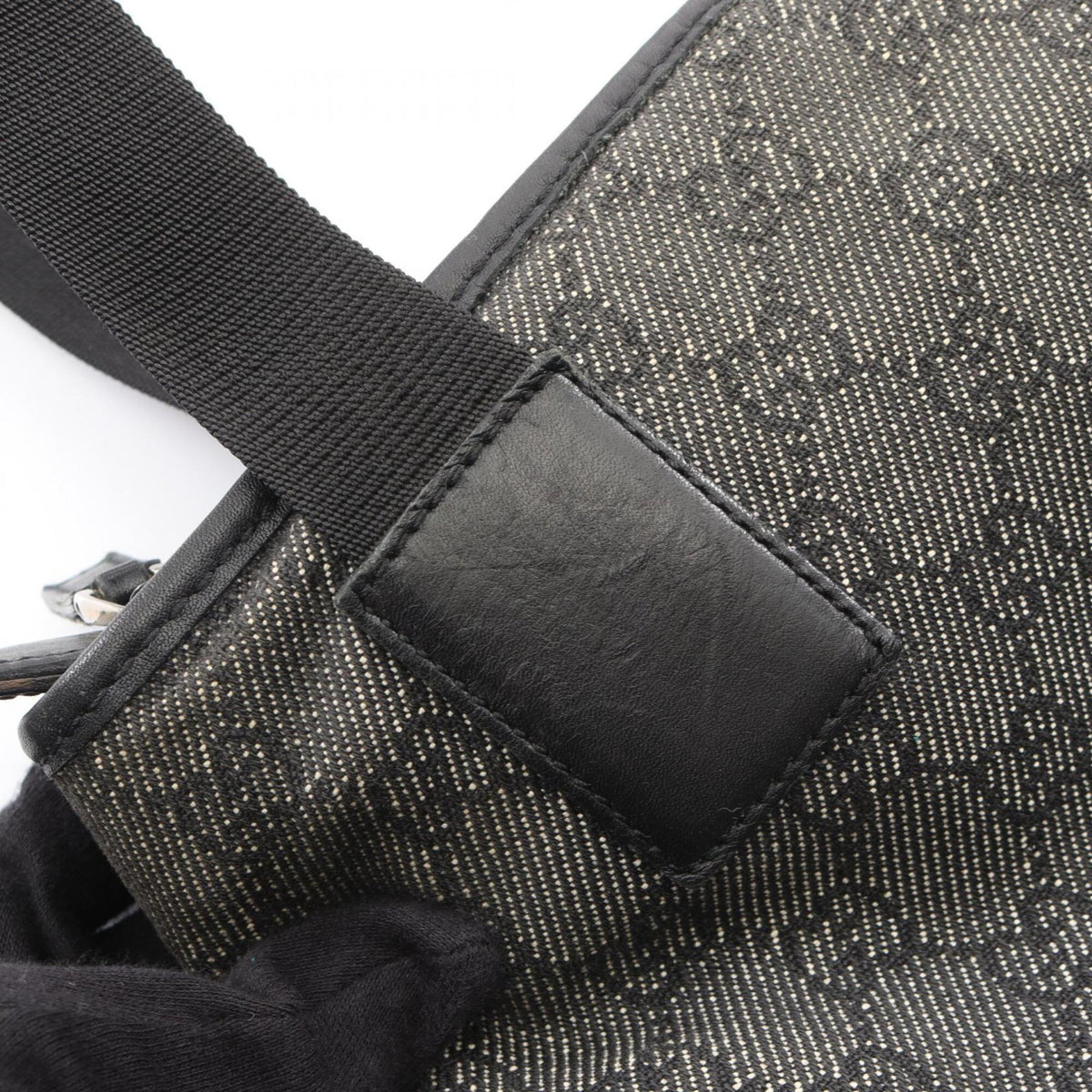 Gucci Black Gray Gg Canvas Leather Handbag Shoulder Bag (Pre-Owned)