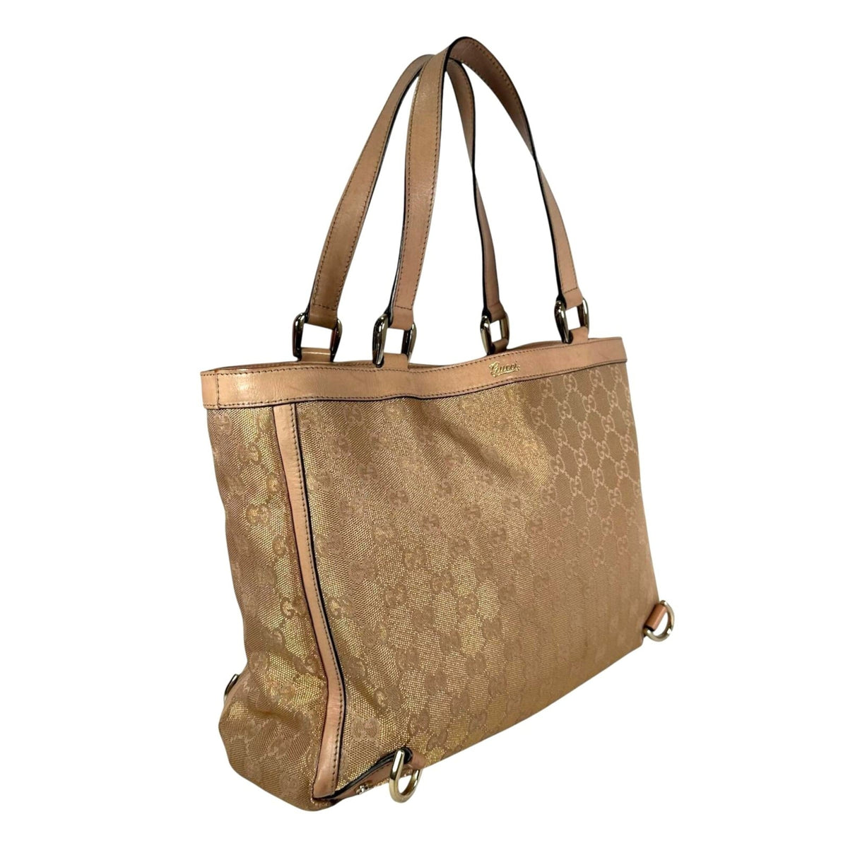 Gucci Gold Pink Beige Gg Canvas Tote Bag (Pre-Owned)