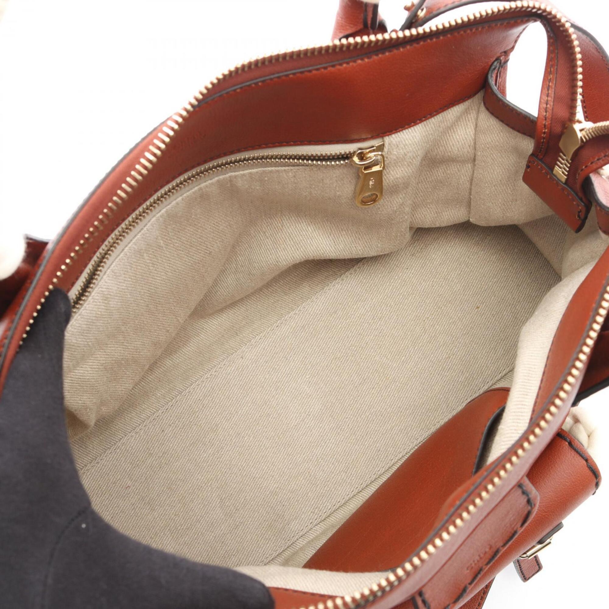 Chloé Brown White Leather Cotton Handbag (Pre-Owned)