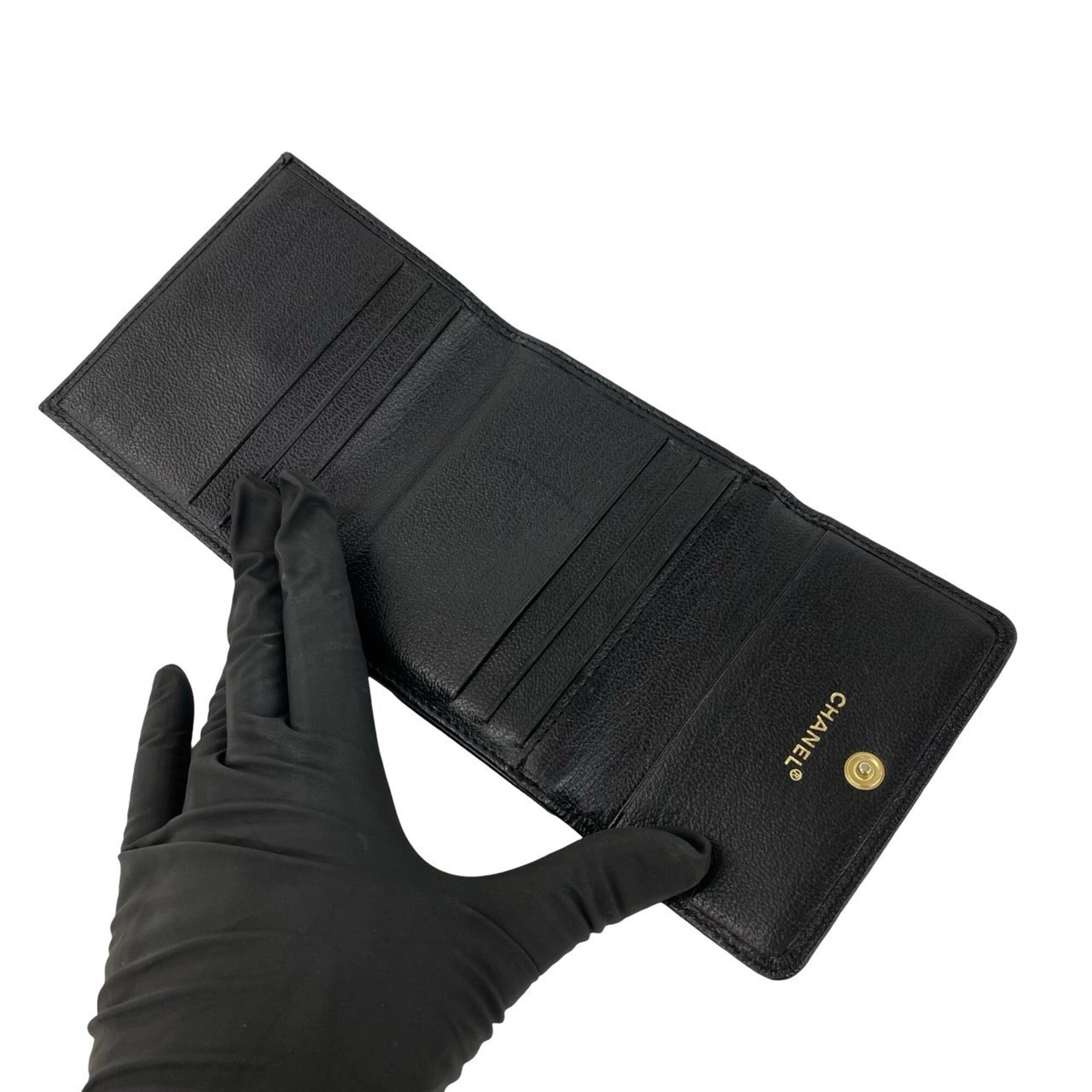 Chanel Black Leather Wallet (Tri-Fold) (Pre-Owned)