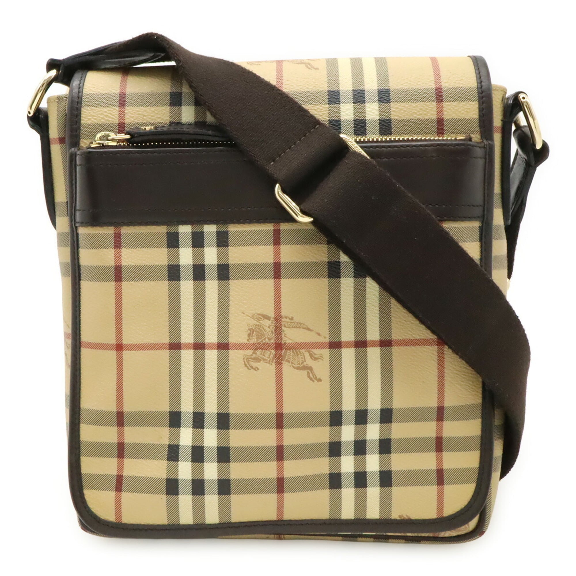 Burberry Beige Bordeaux Dark Brown Coated Canvas Leather Handbag Shoulder Bag (Pre-Owned)