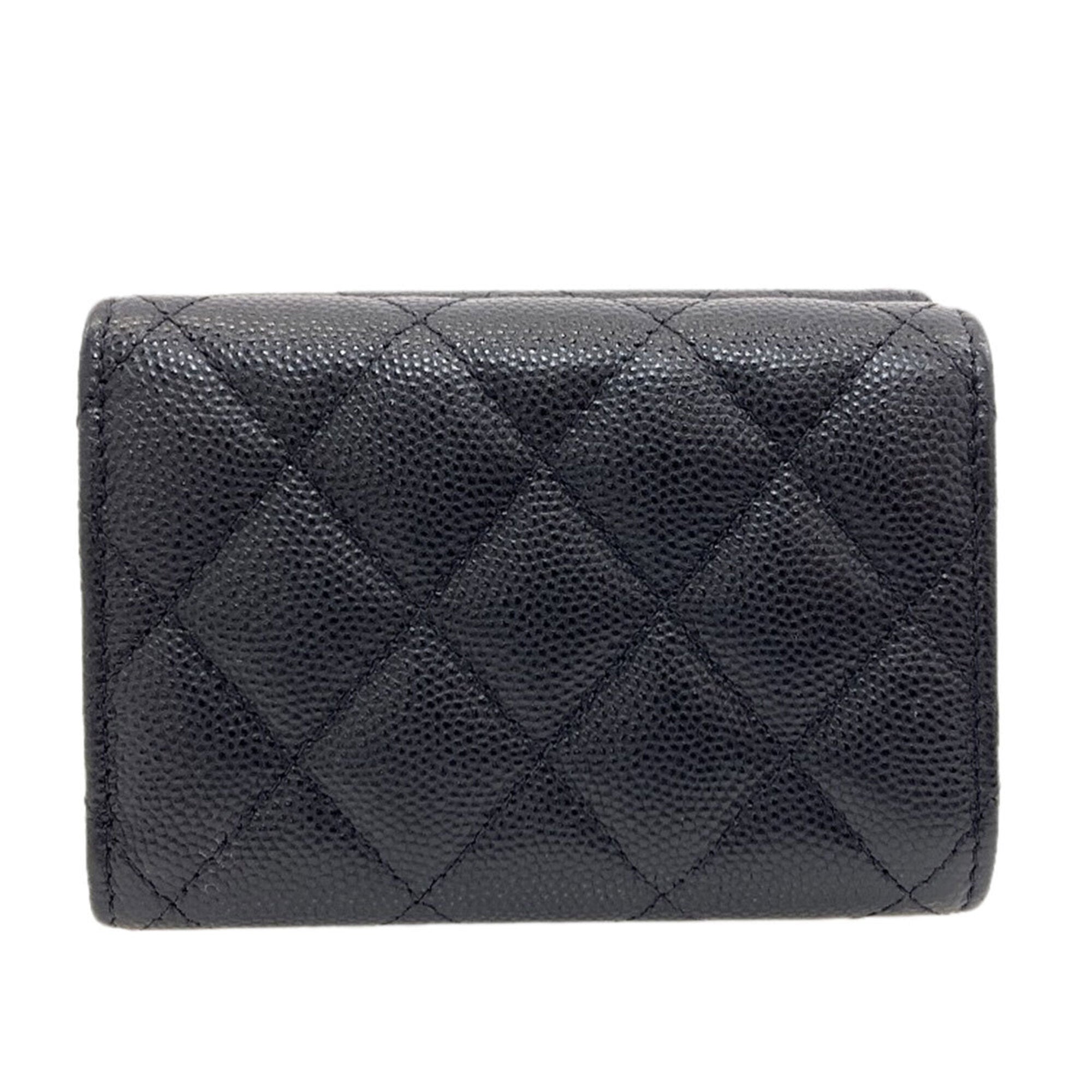Chanel Matelasse Black Leather Wallet (Tri-Fold) (Pre-Owned)