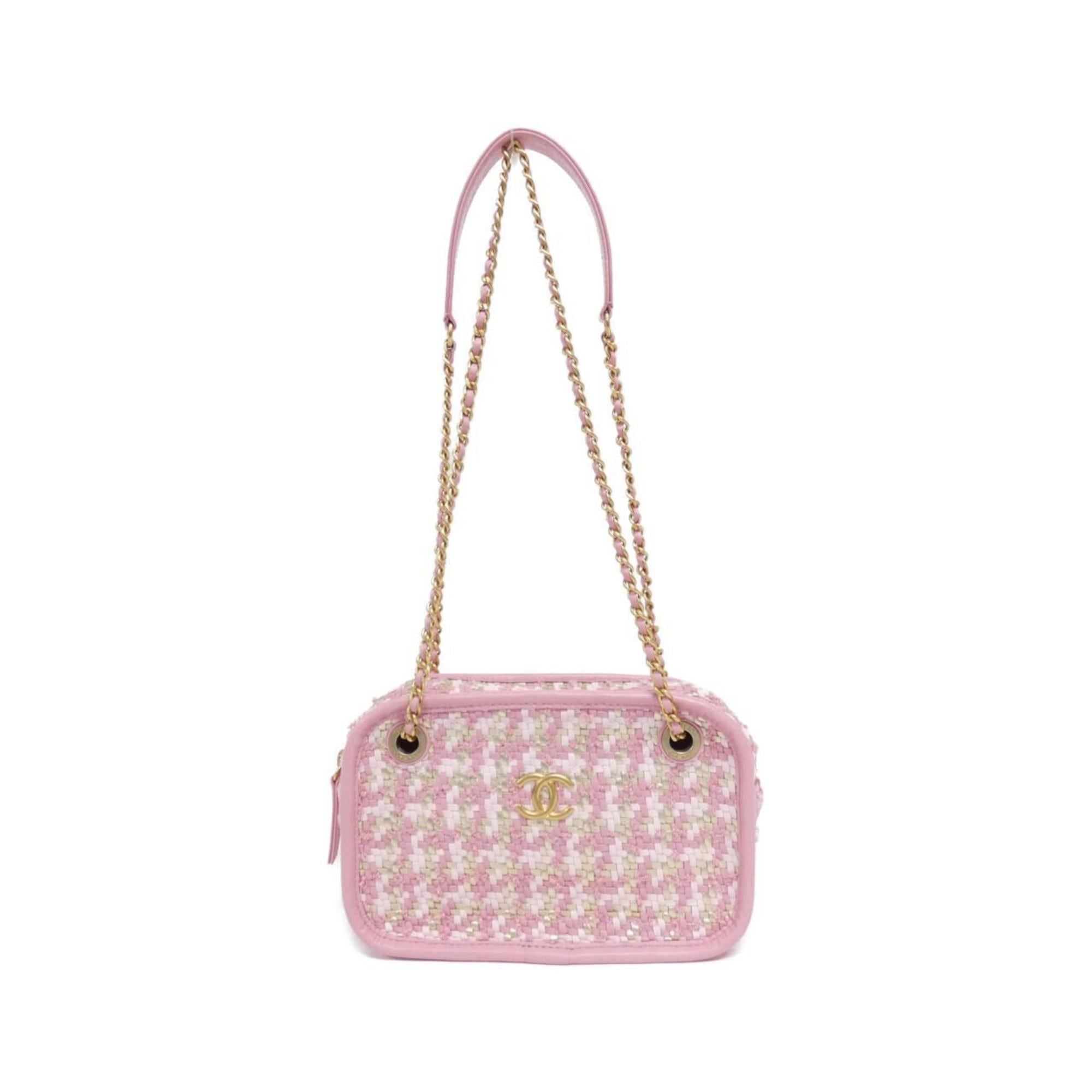Chanel Gold Pink Viscose Leather Shoulder Bag (Pre-Owned)