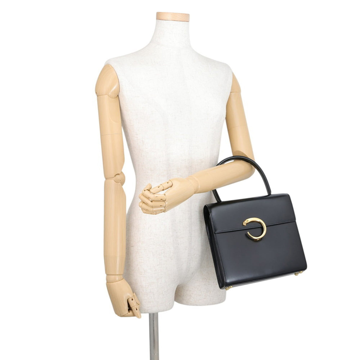 Cartier Panthère Black Leather Handbag Shoulder Bag (Pre-Owned)