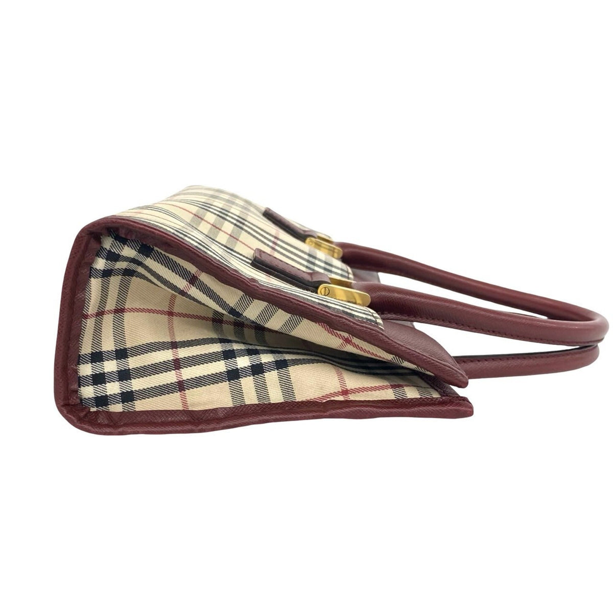 Burberry Beige Bordeaux Canvas Leather Handbag Tote Bag (Pre-Owned)