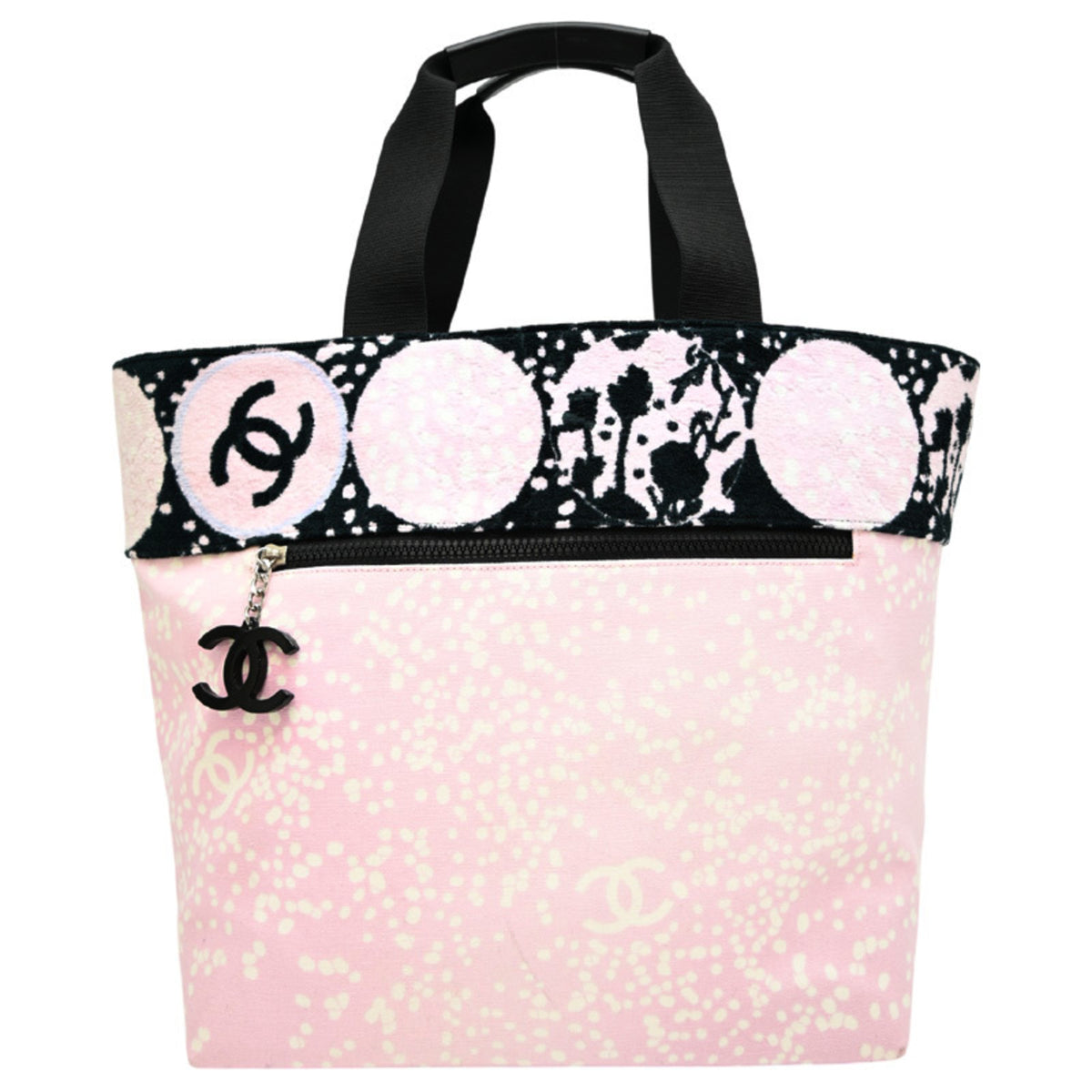 Chanel Black Pink Canvas Pile Fabric Tote Bag (Pre-Owned)