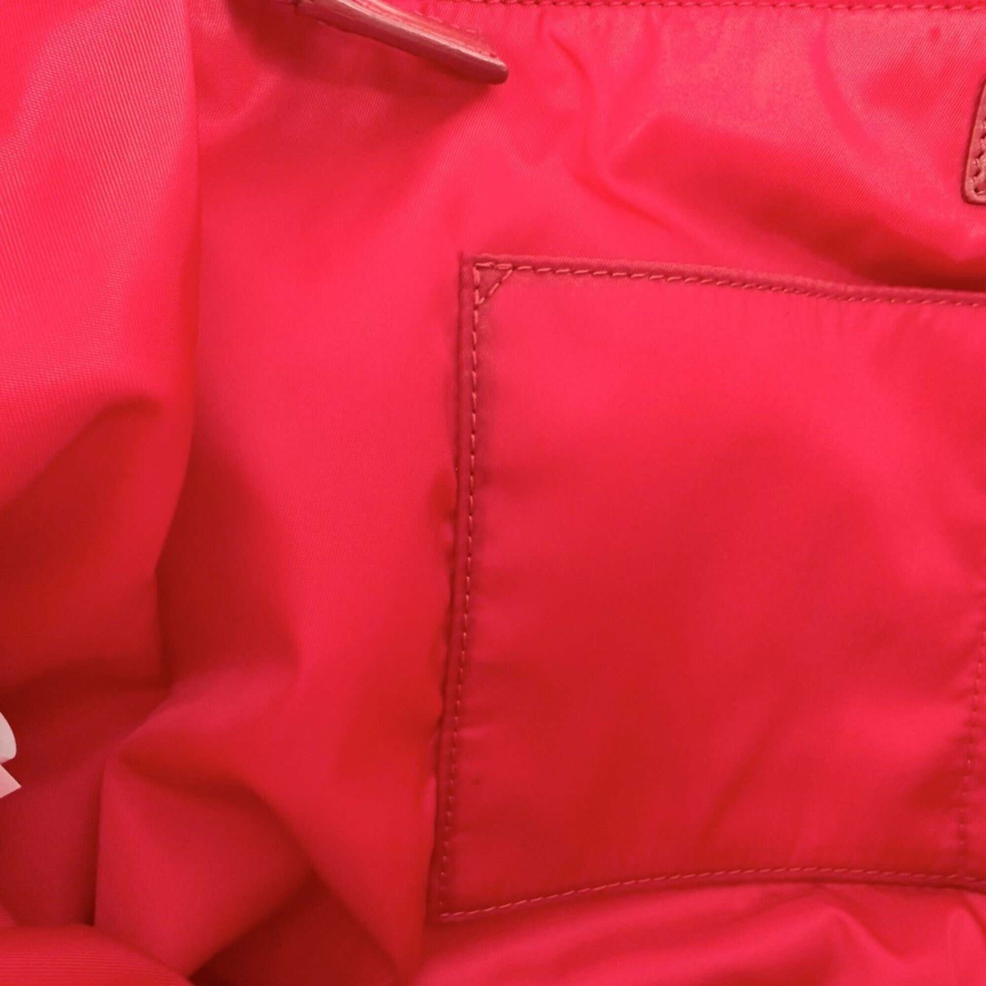 Prada Red Color Nylon Handbag Tote Bag (Pre-Owned)