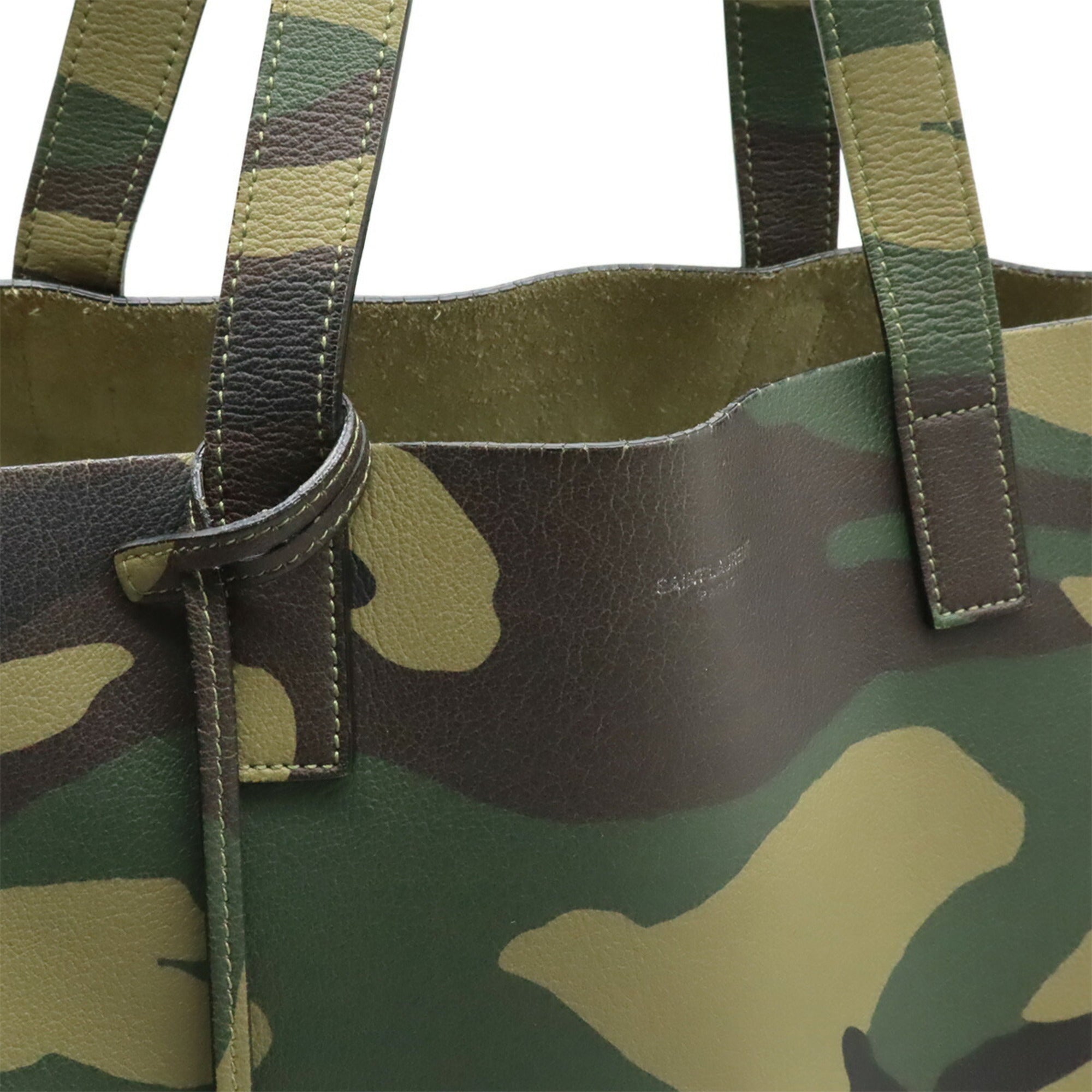 Yves Saint Laurent Camouflage Khaki Leather Pouch Tote Bag (Pre-Owned)