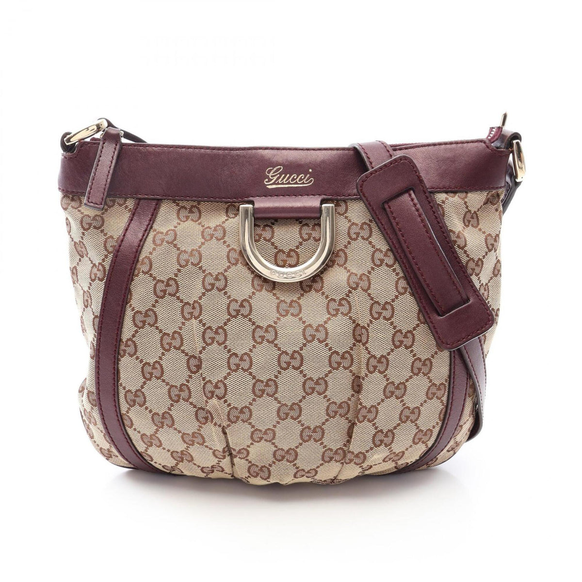 Gucci Beige Bordeaux Canvas Leather Handbag Shoulder Bag (Pre-Owned)