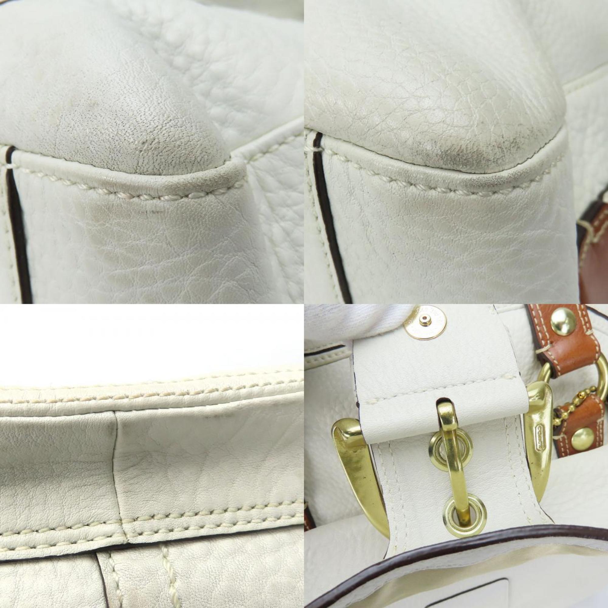 Coach Brown White Leather Tote Bag (Pre-Owned)