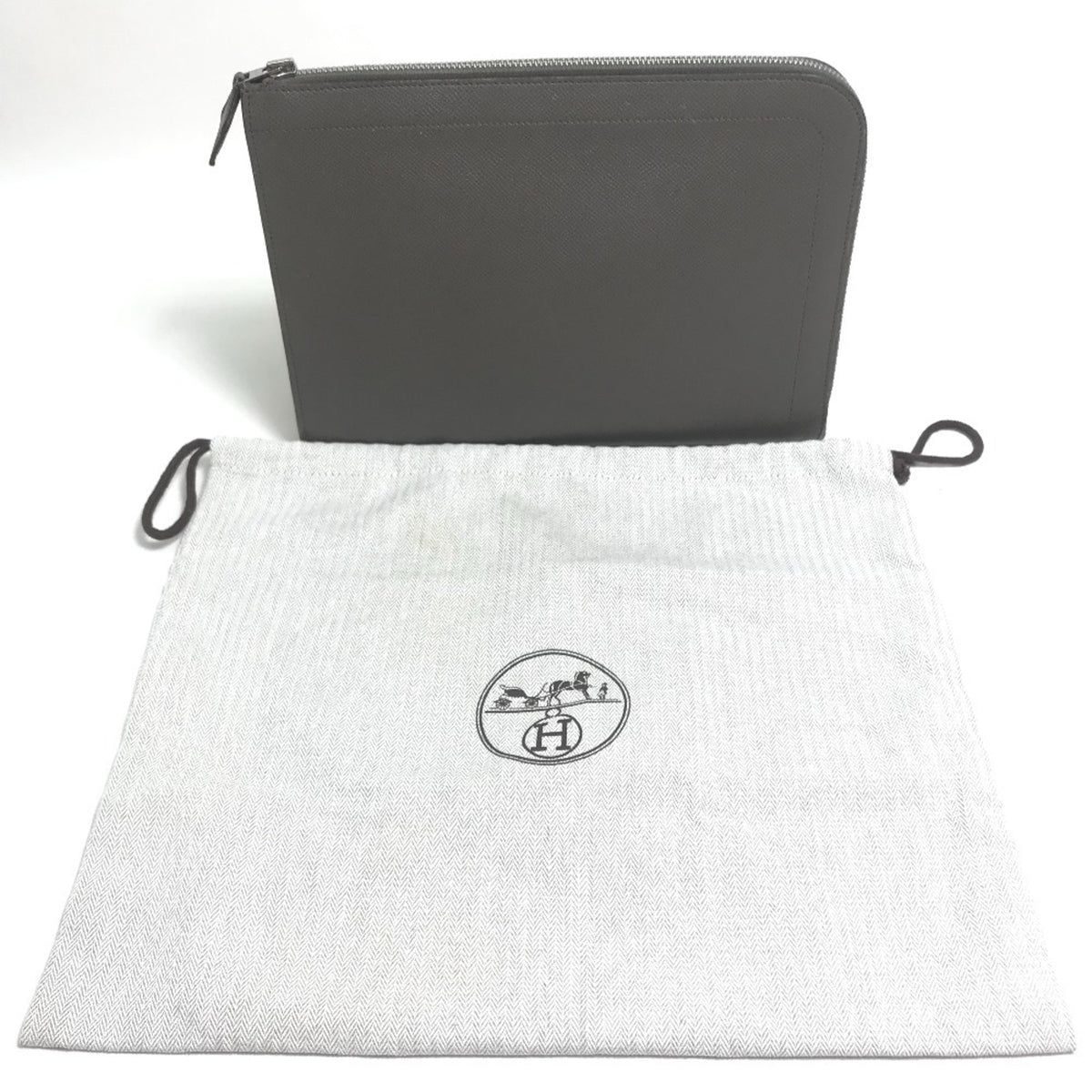 Hermes Kara Etoupe Gray Gray Epsom Leather Clutch Bag (Pre-Owned)