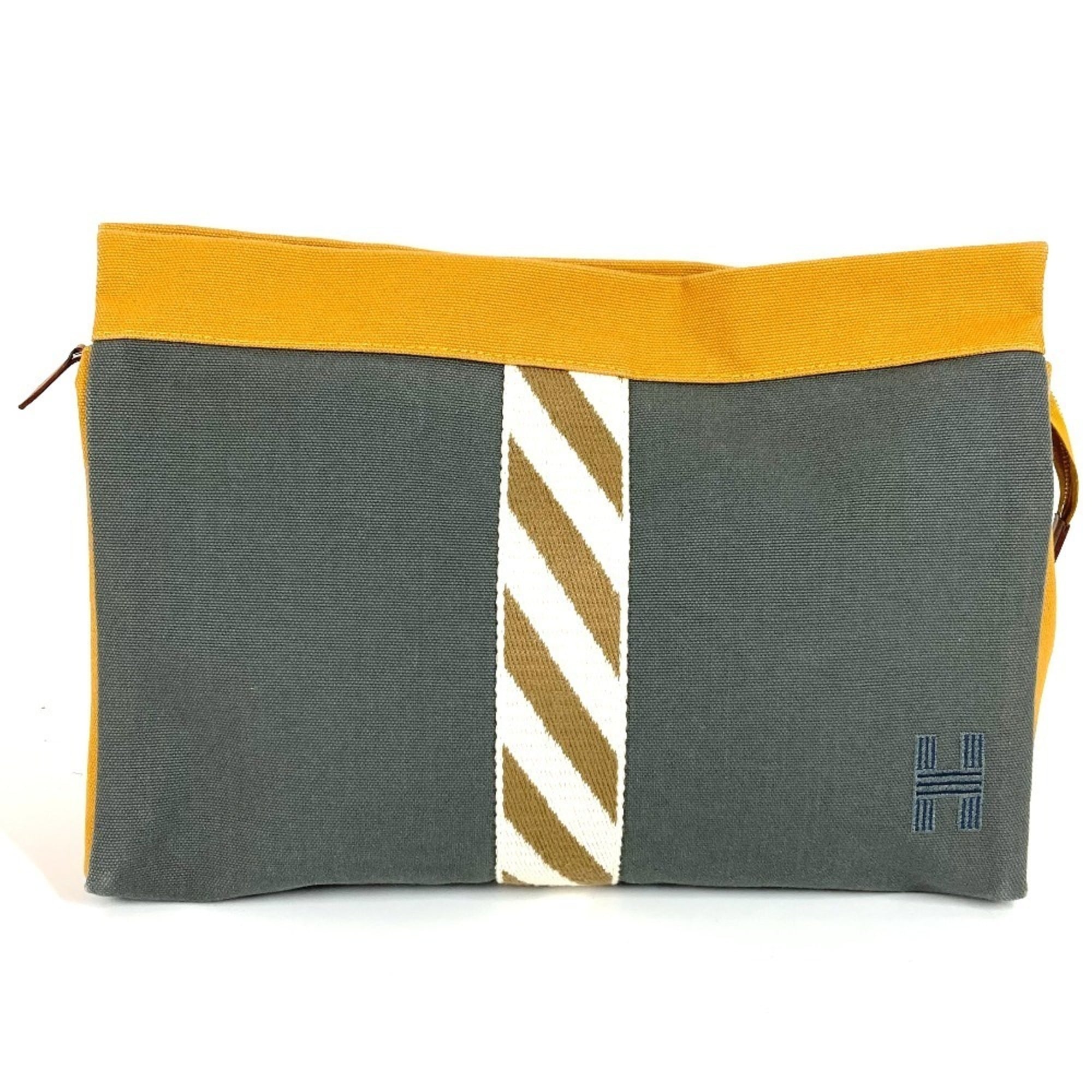 Hermes Gray Yellow Cotton Clutch Bag Pouch (Pre-Owned)