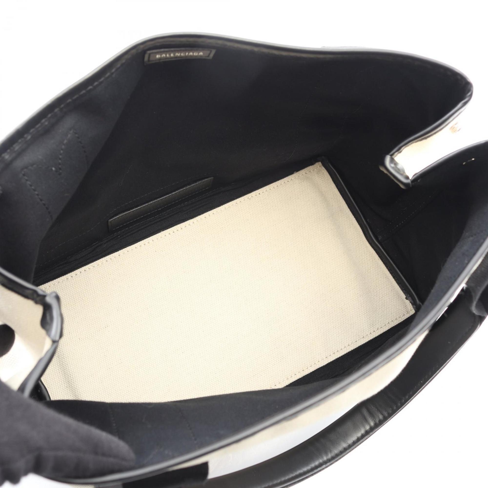 Balenciaga Black Ivory Canvas Leather Handbag Pouch Tote Bag (Pre-Owned)