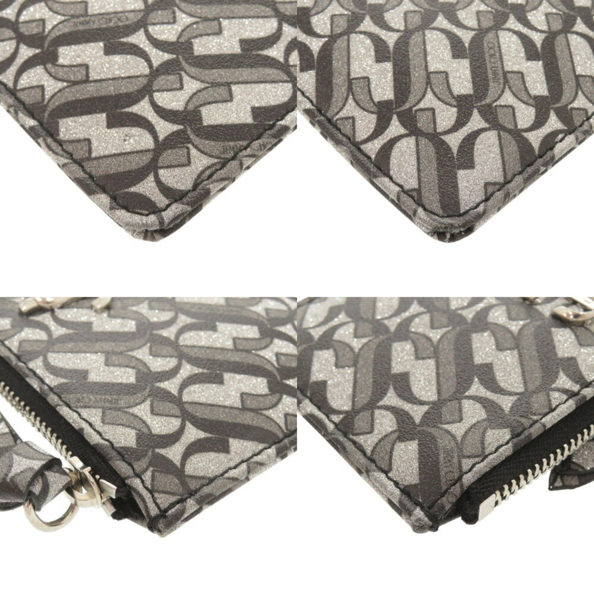 Jimmy Choo Silver Black Gray Leather Coin Purse/Coin Case (Pre-Owned)
