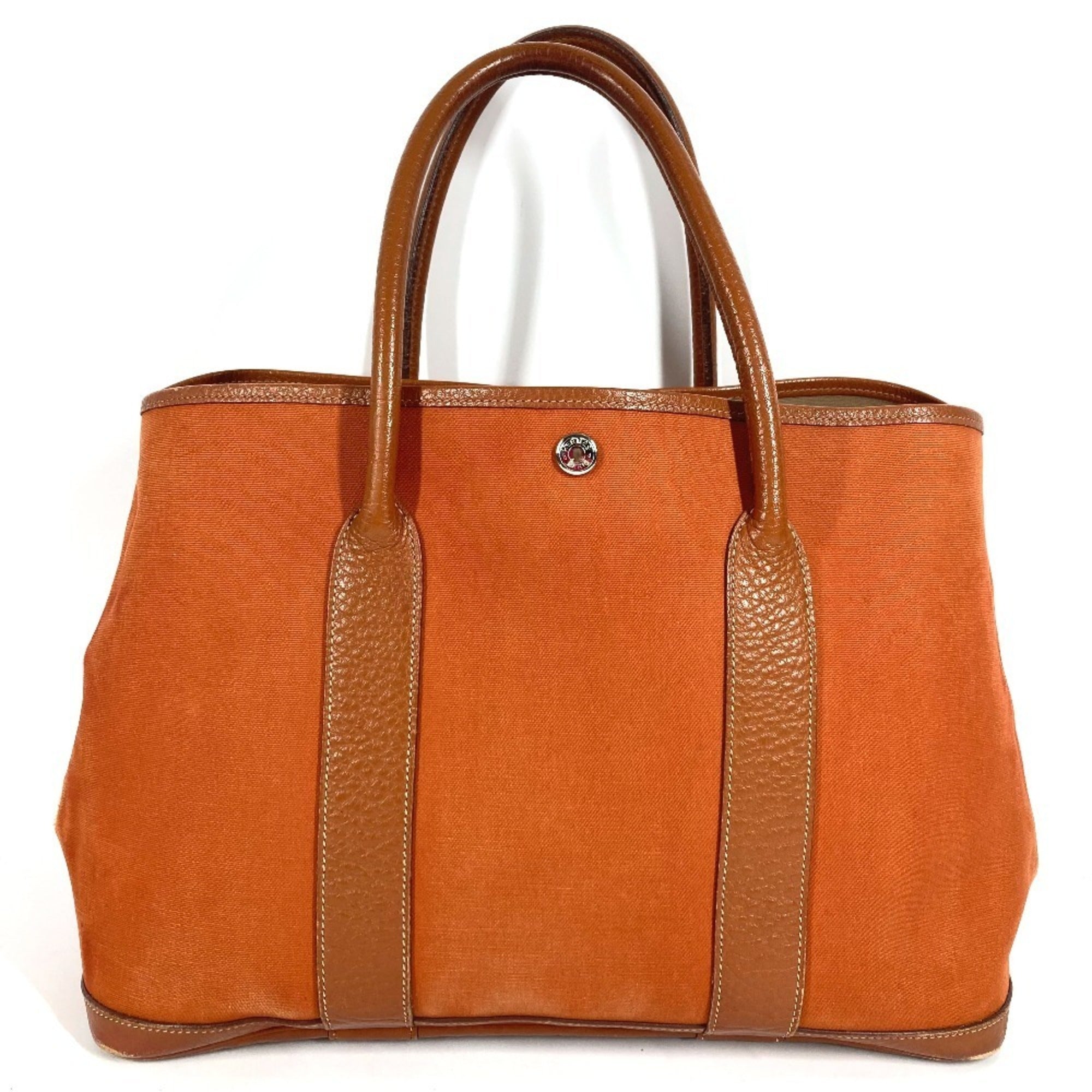 Hermes Orange Canvas Leather Handbag Shoulder Bag Tote Bag (Pre-Owned)