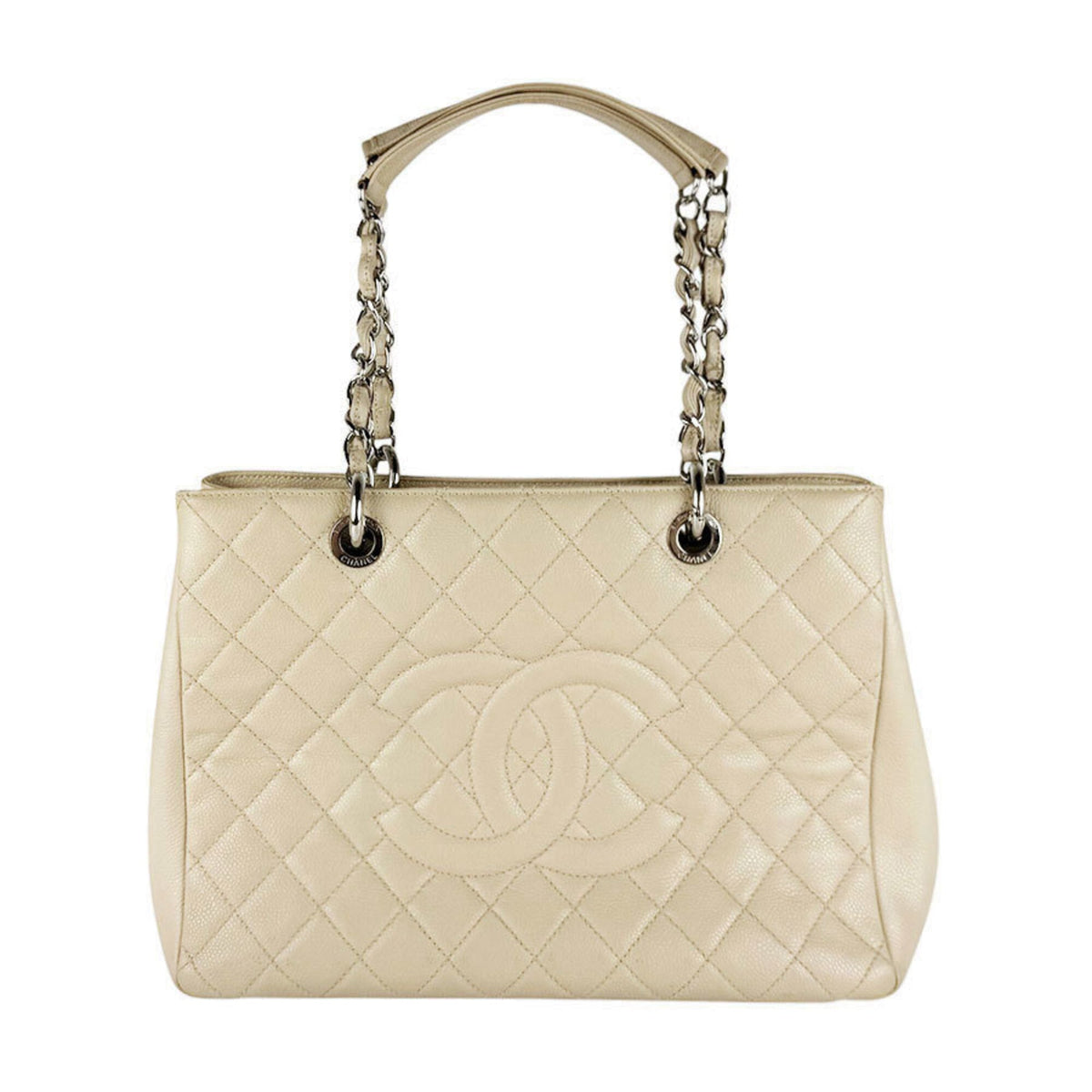 Chanel Grayish Grained Calfskin Shoulder Bag Tote Bag (Pre-Owned)