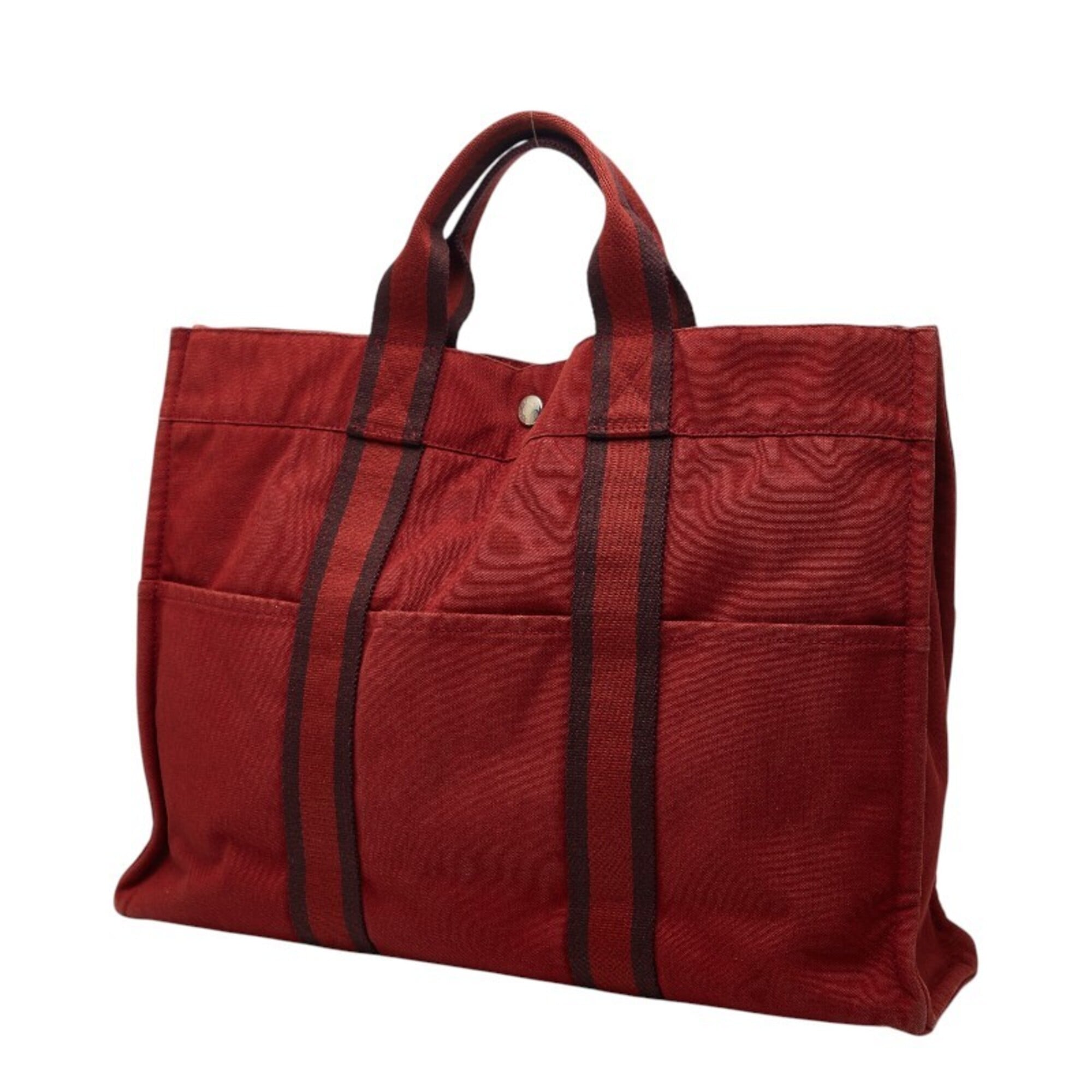 Hermes Red Color Canvas Handbag Tote Bag (Pre-Owned)