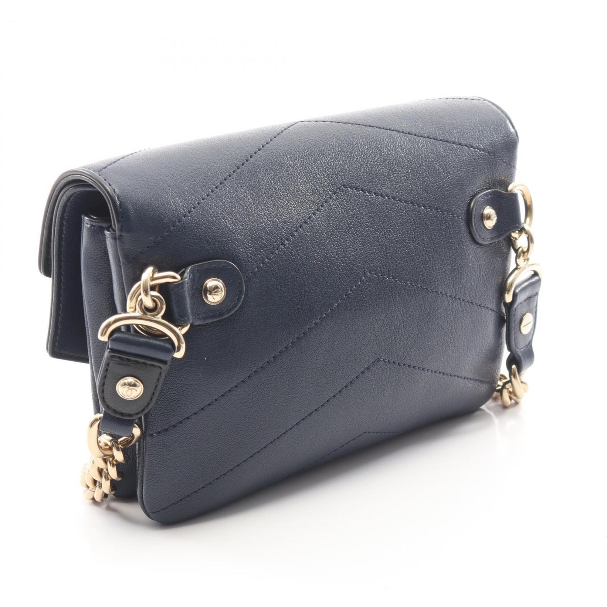 Chanel Black Navy Leather Handbag Shoulder Bag (Pre-Owned)