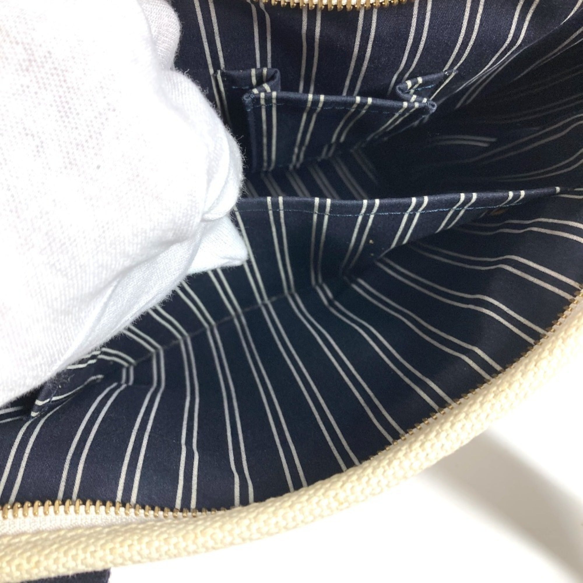 Louis Vuitton Navy White Canvas Shoulder Bag Tote Bag (Pre-Owned)