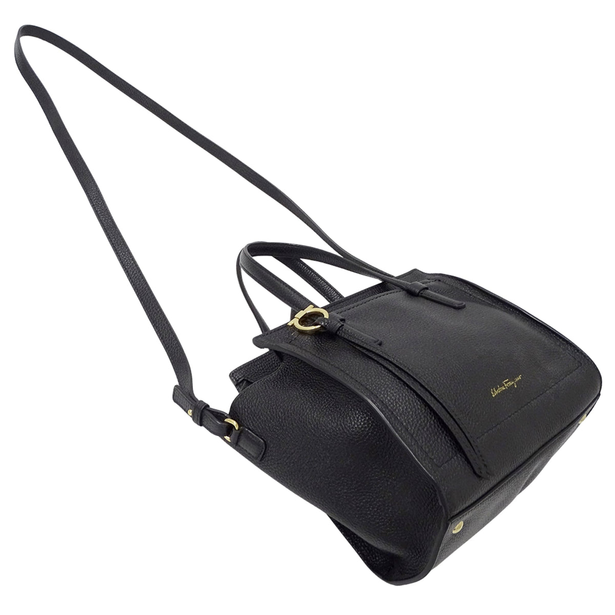 Salvatore Ferragamo Black Leather Handbag Shoulder Bag (Pre-Owned)