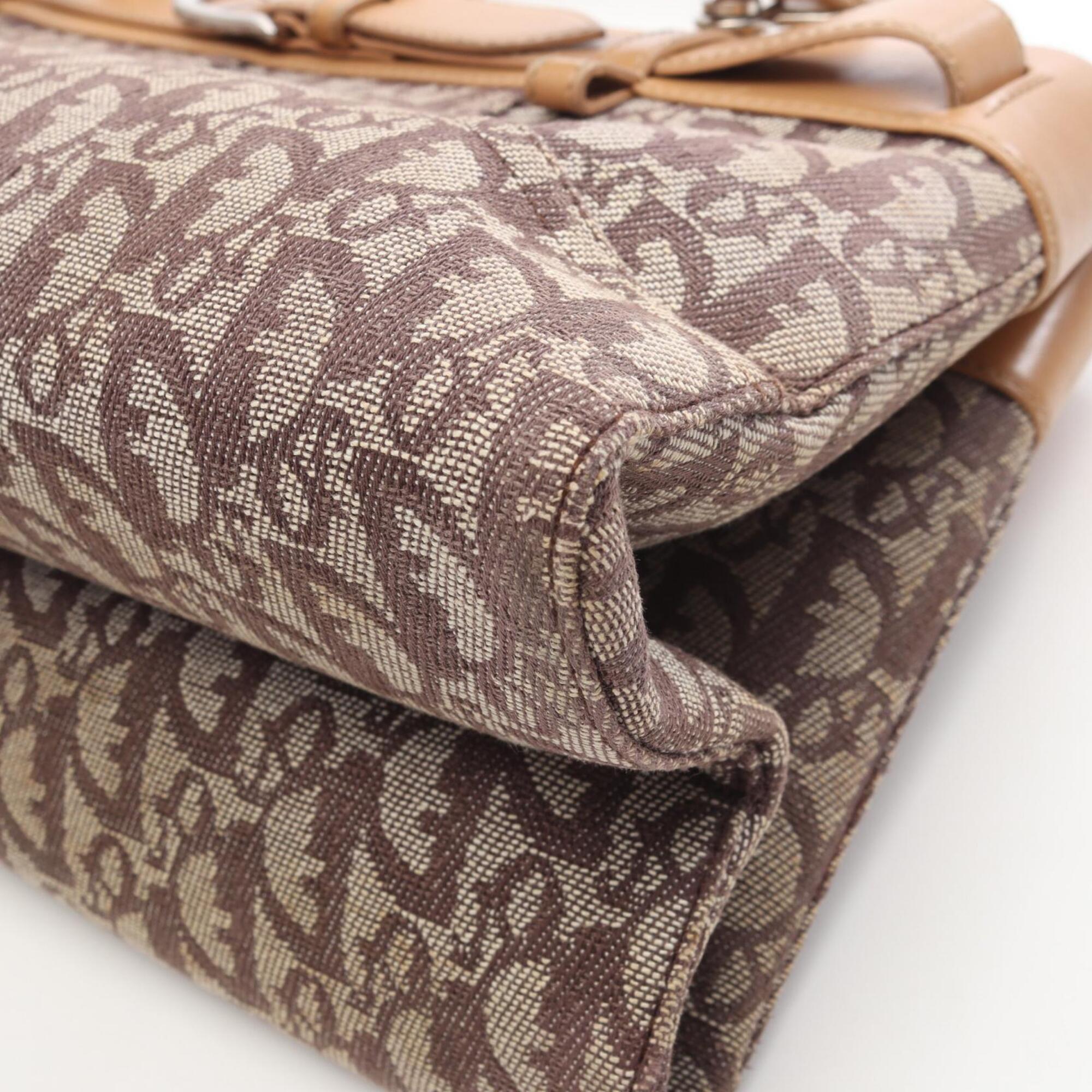 Christian Dior Trotter Beige Brown Canvas Leather Handbag (Pre-Owned)