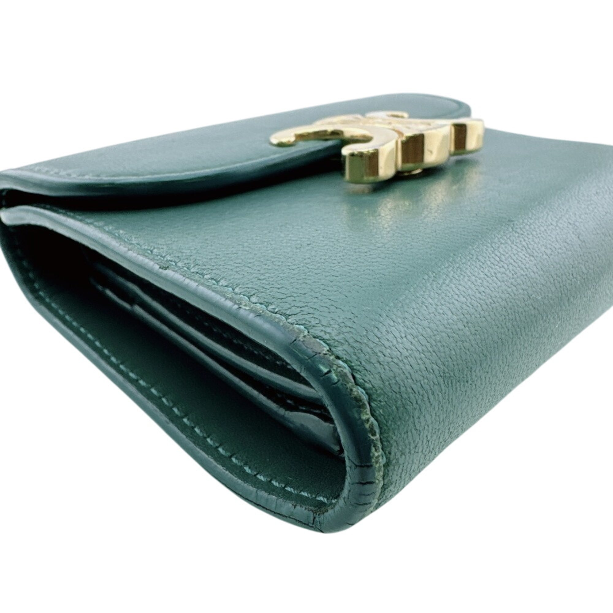 Celine Green Leather Wallet (Tri-Fold) (Pre-Owned)