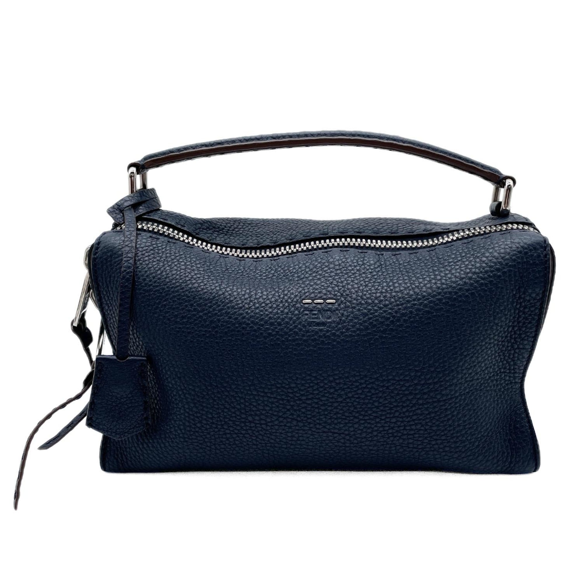 Fendi Navy Leather Boston Bag Shoulder Bag (Pre-Owned)