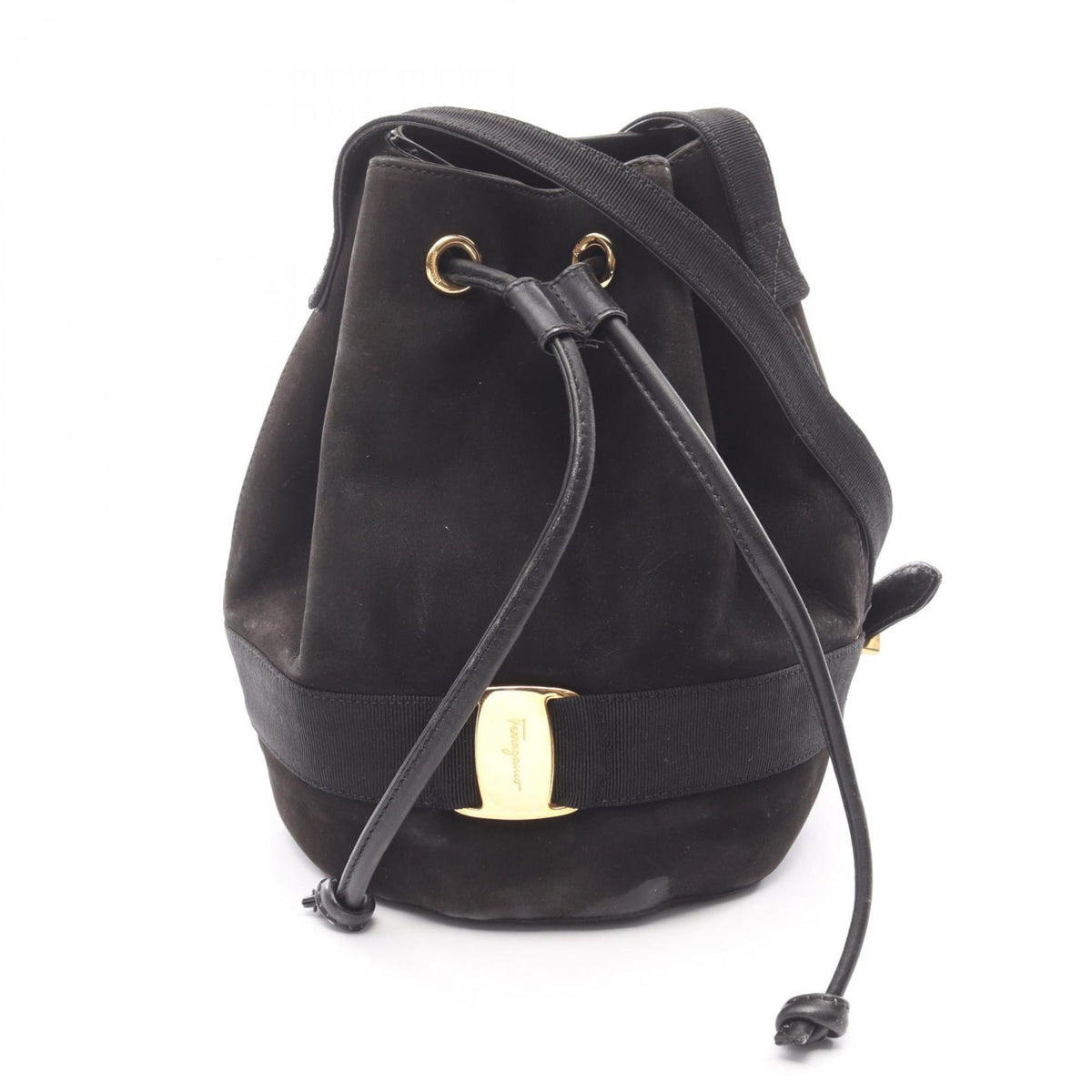 Salvatore Ferragamo Vara Black Suede Shoulder Bag (Pre-Owned)